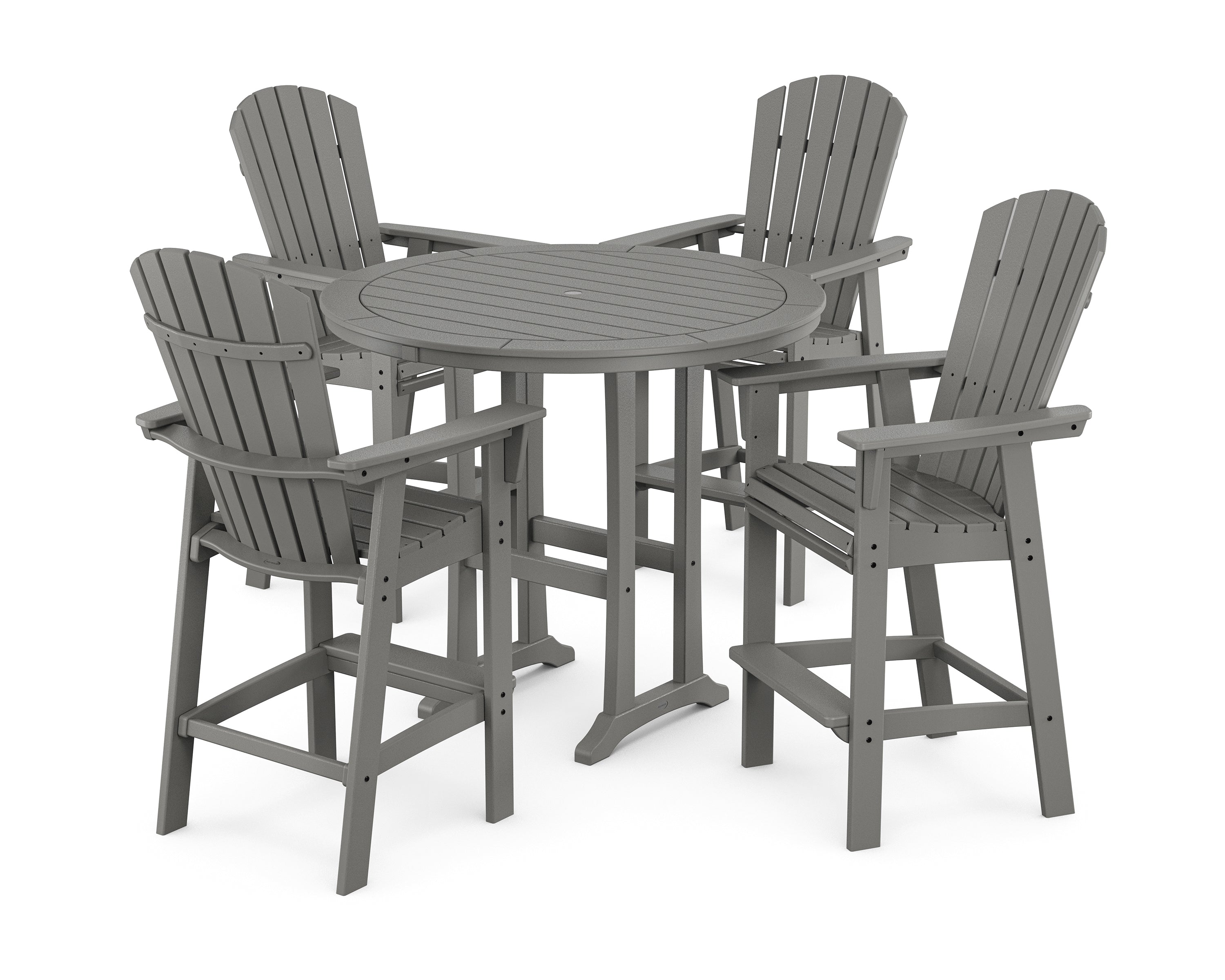 POLYWOOD® Nautical Curveback Adirondack 5-Piece Round Trestle Bar Set in Slate Grey