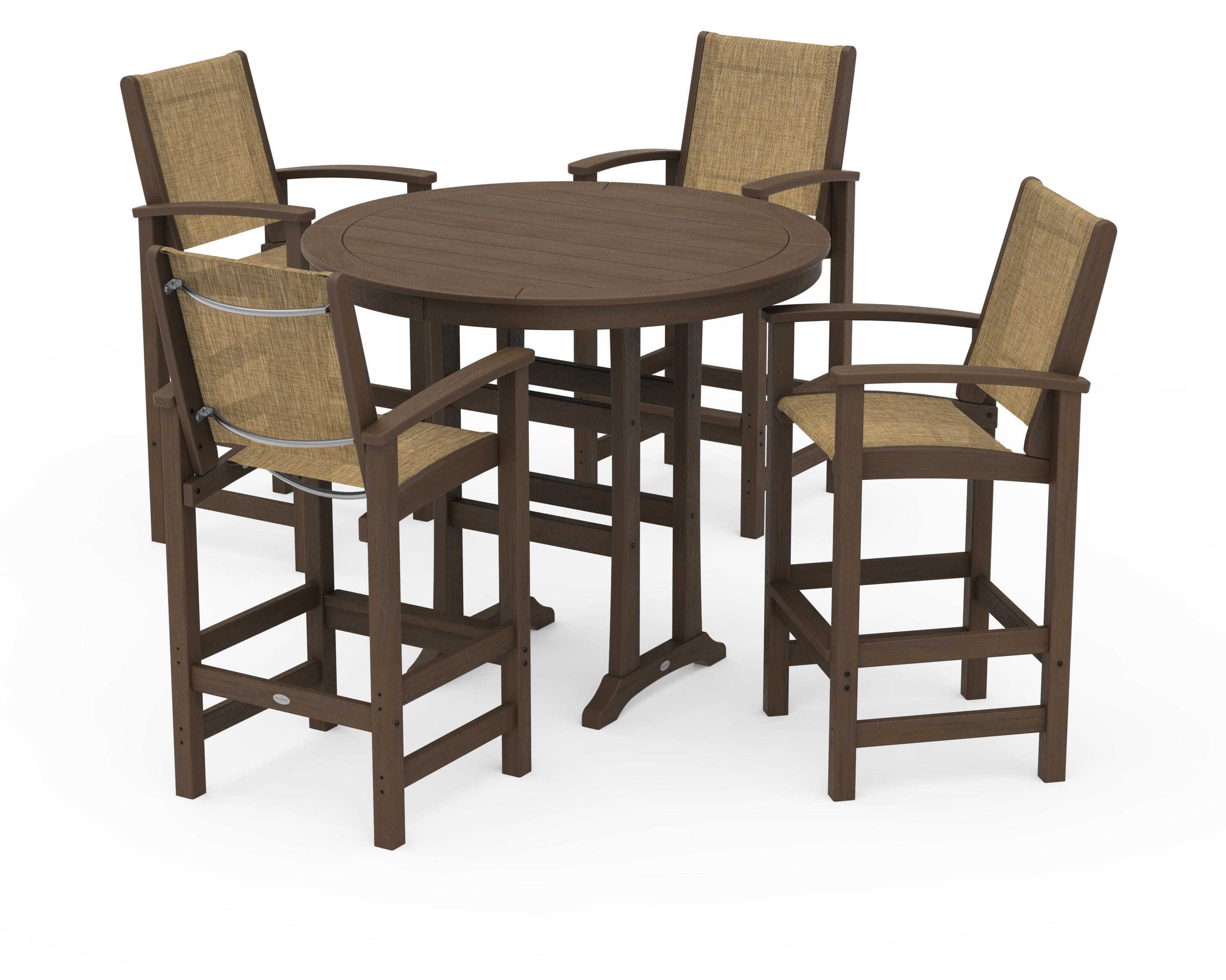 POLYWOOD Coastal 5-Piece Nautical Trestle Bar Set in Kona / Burlap Sling
