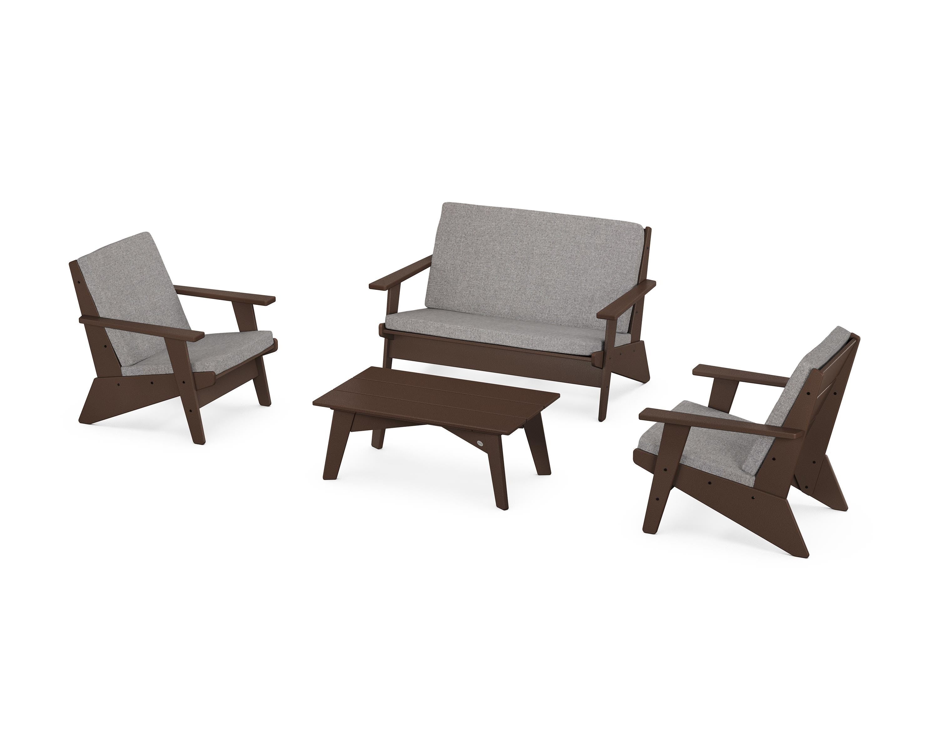 POLYWOOD Riviera Modern Lounge 4-Piece Set in Mahogany / Grey Mist