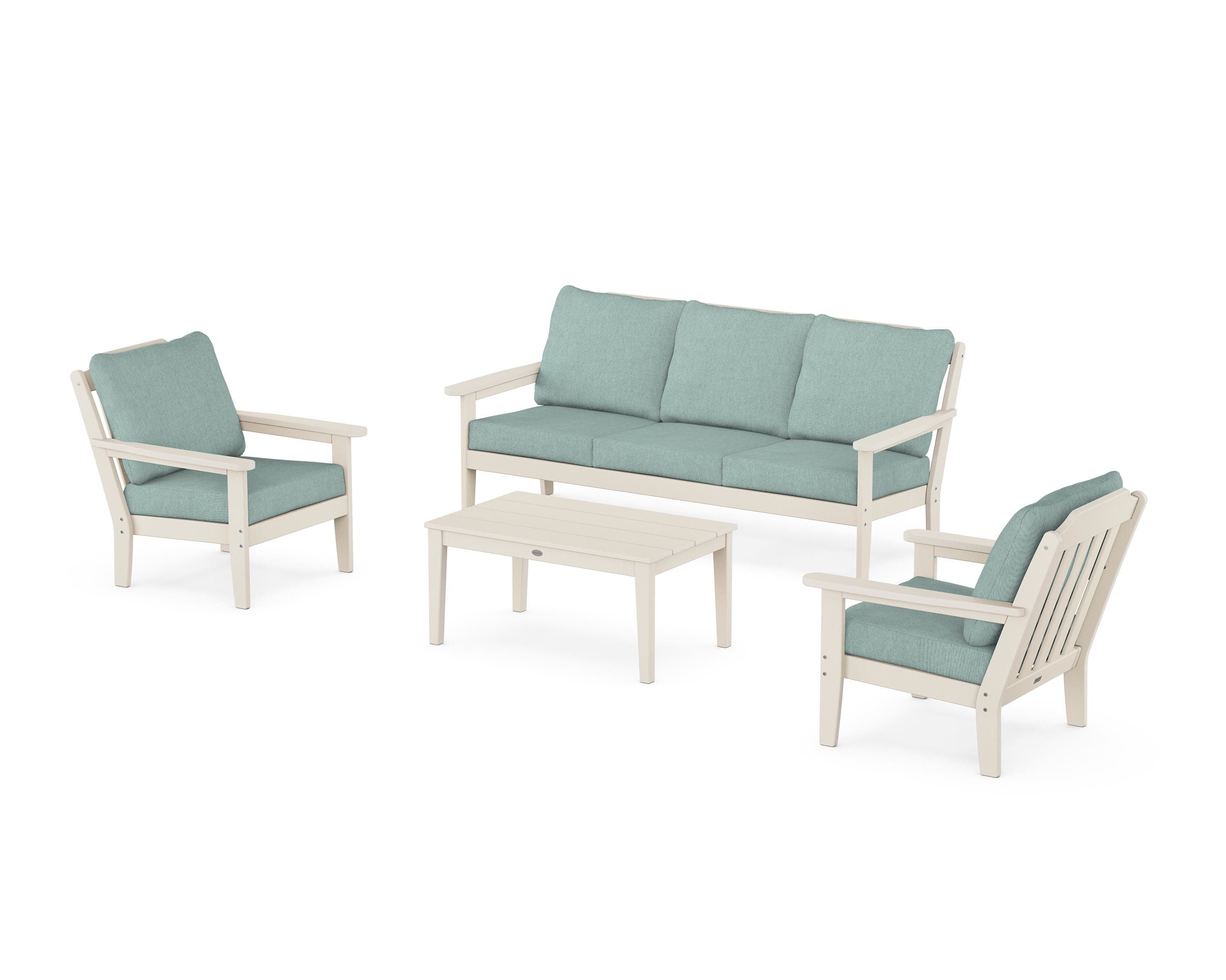 Country Living Cottage 4-Piece Deep Seating Set with Sofa in Sand / Glacier Spa