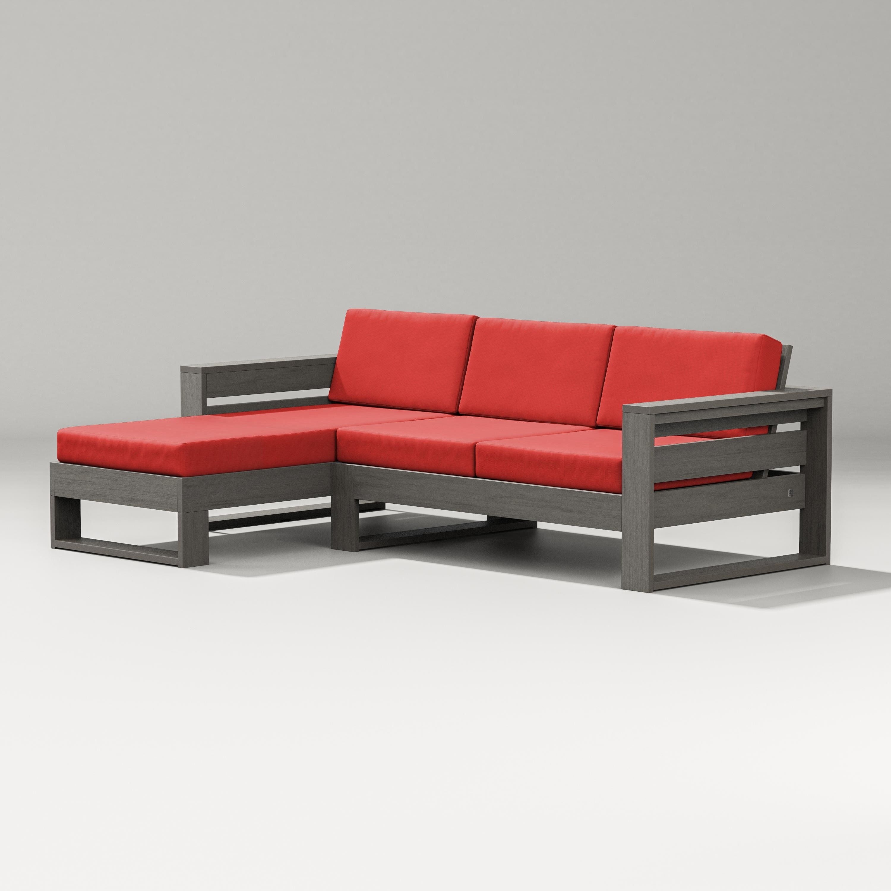 PW Designer Series Latitude Left Chaise Sectional in Driftwood / Crimson Linen