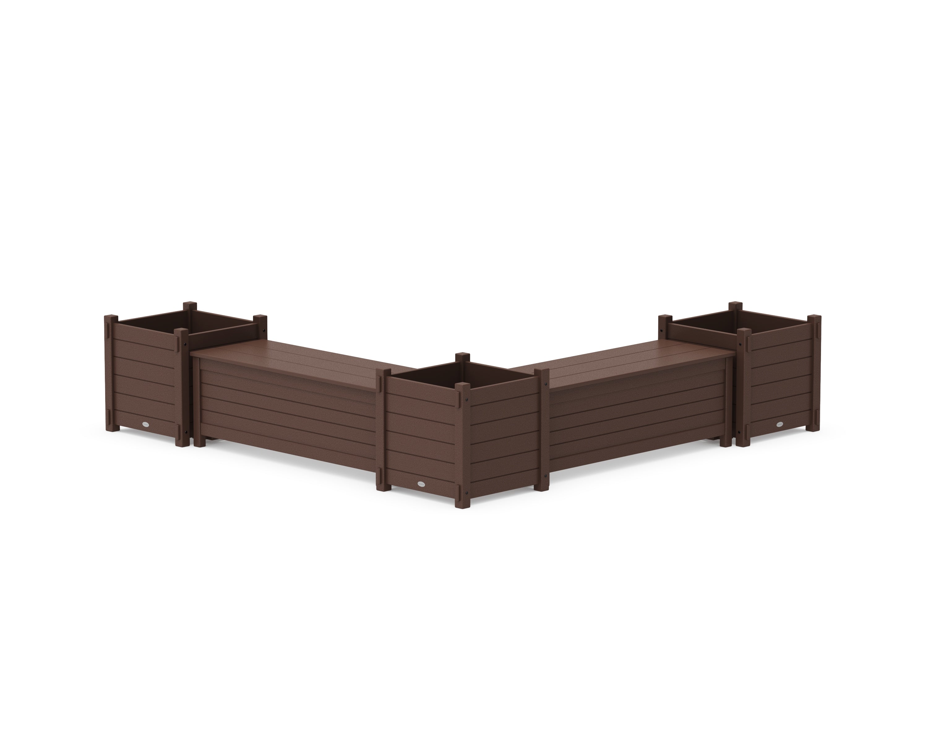 POLYWOOD 48" Nautical L- Shaped Planter Storage Bench Corner Set- Large in Mahogany