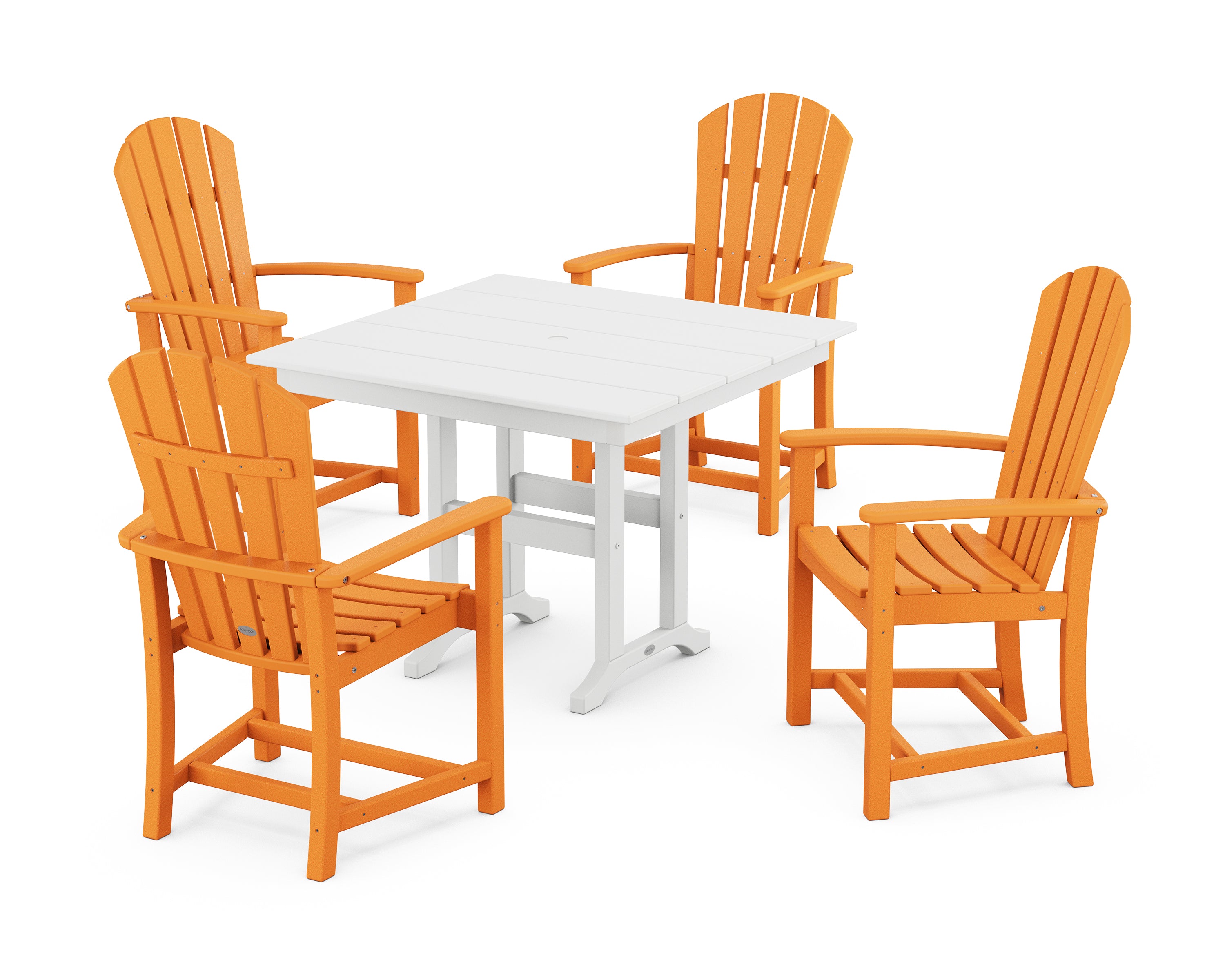 POLYWOOD® Palm Coast 5-Piece Farmhouse Dining Set in Tangerine / White