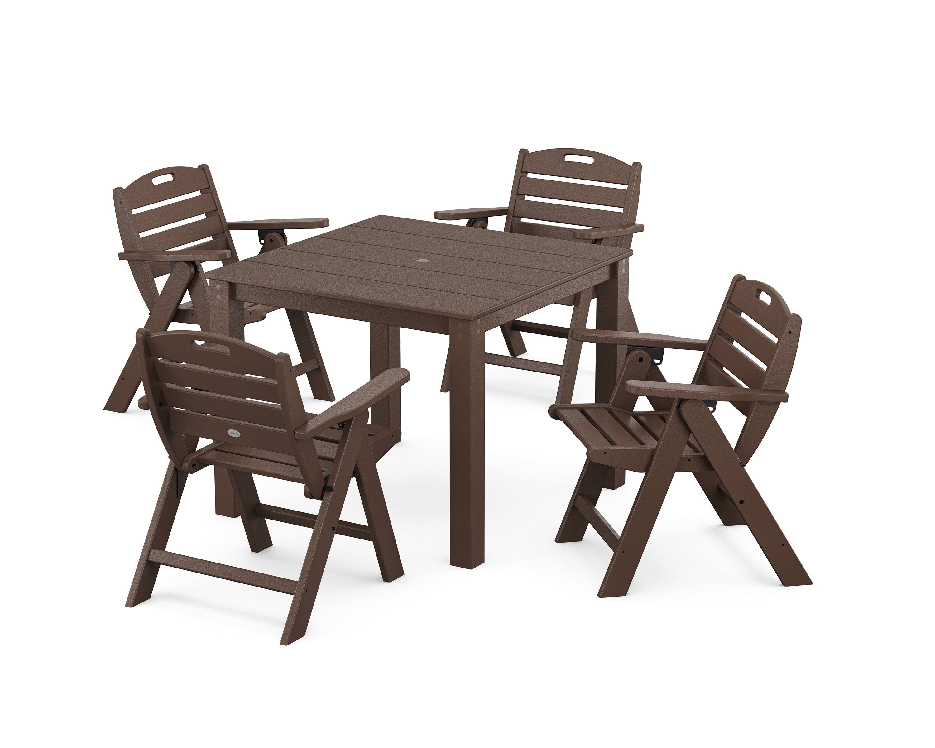 POLYWOOD® Nautical Folding Lowback Chair 5-Piece Parsons Dining Set in Mahogany