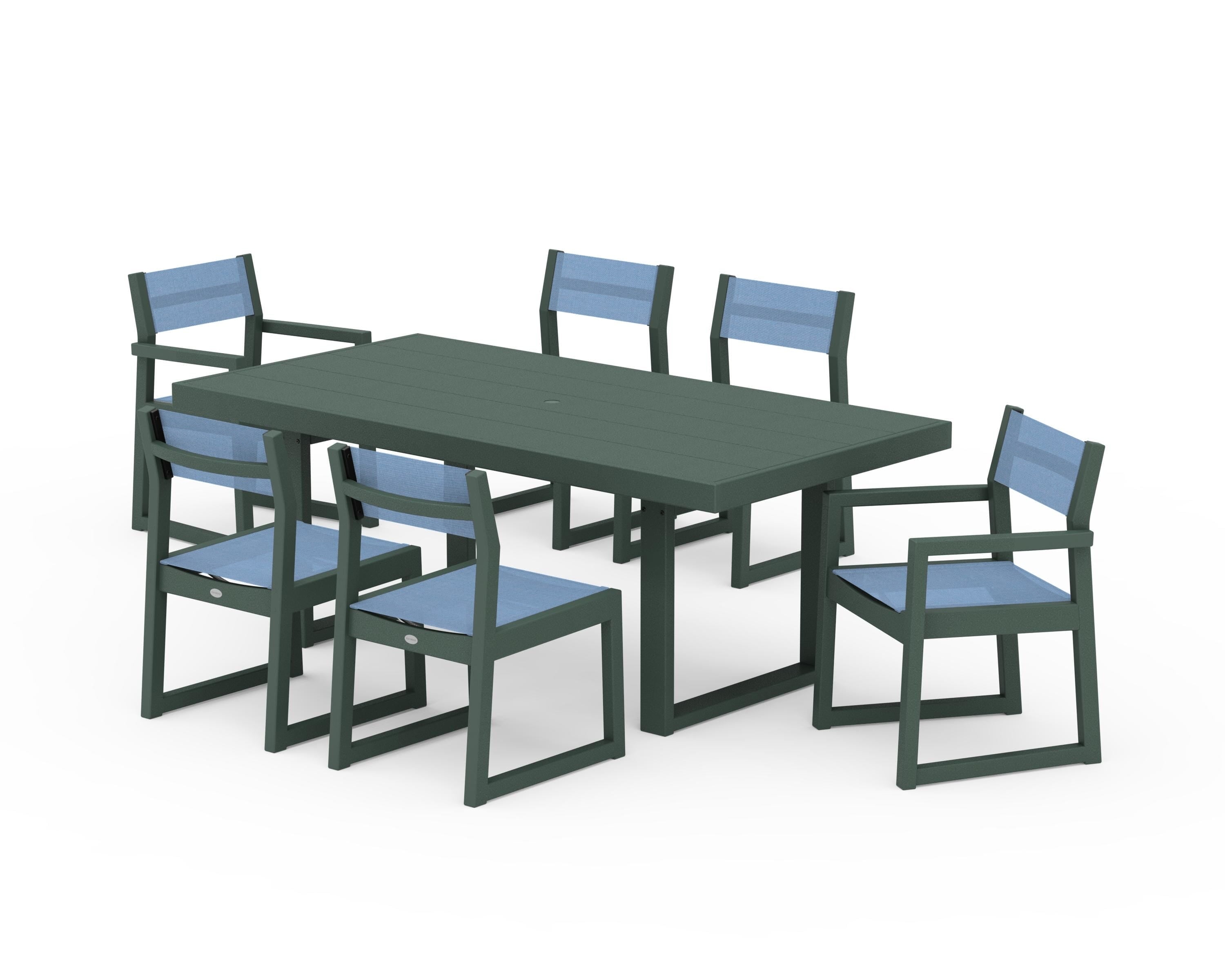 POLYWOOD EDGE Sling 7-Piece Dining Set in Green / Poolside Sling