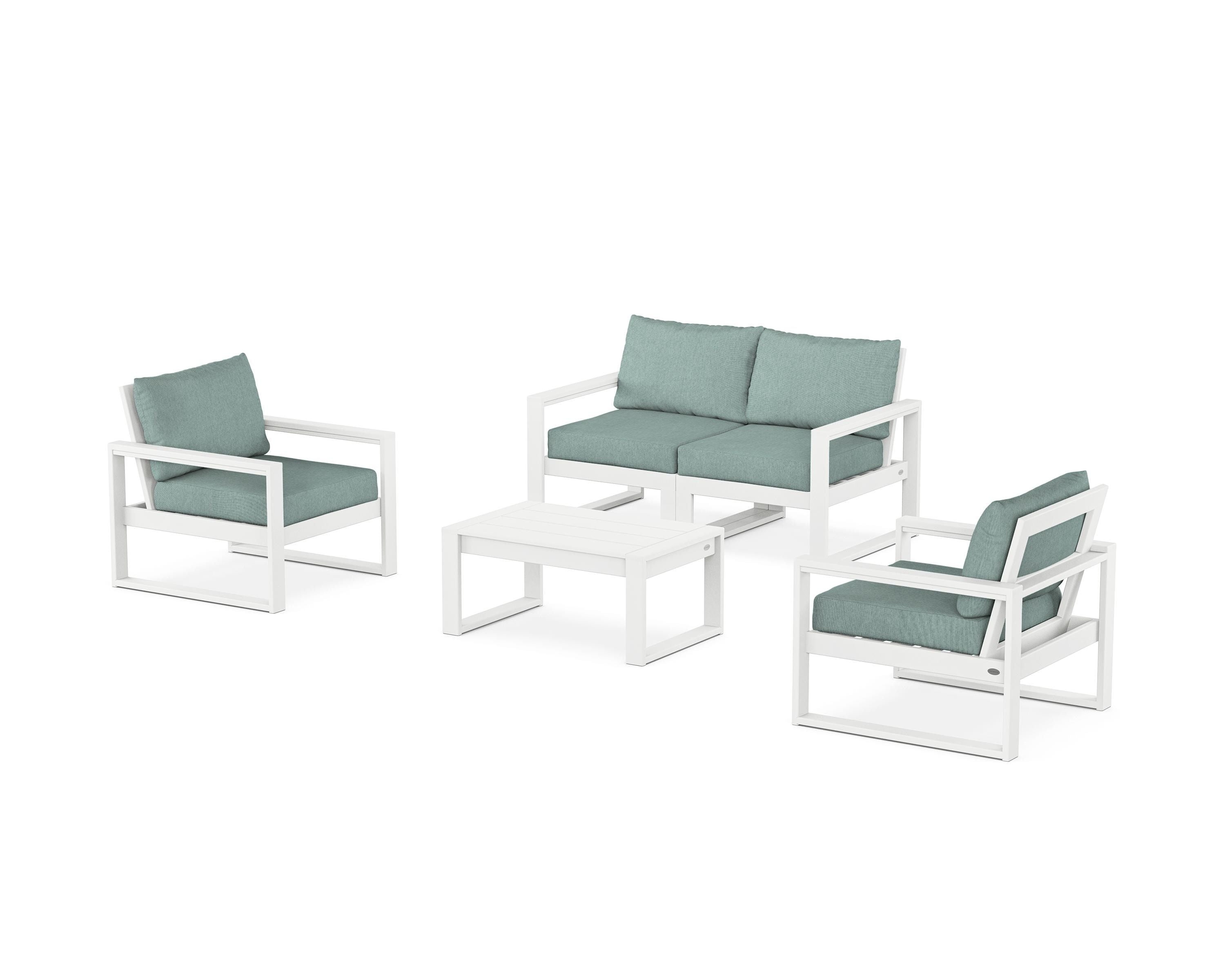 POLYWOOD EDGE Sectional 4-Piece Deep Seating Set with Loveseat in White / Glacier Spa