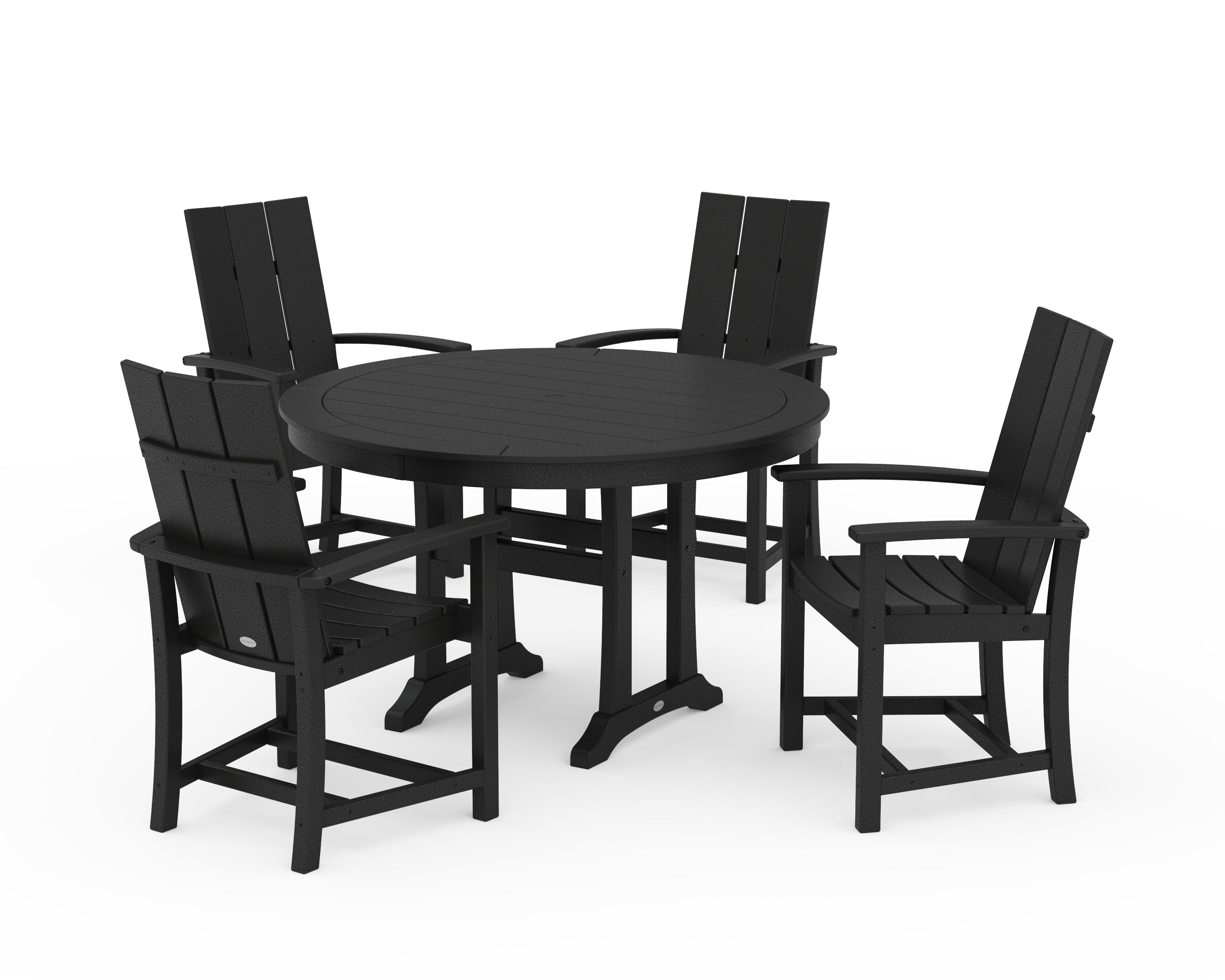 POLYWOOD Modern Adirondack 5-Piece Round Dining Set with Trestle Legs in Black