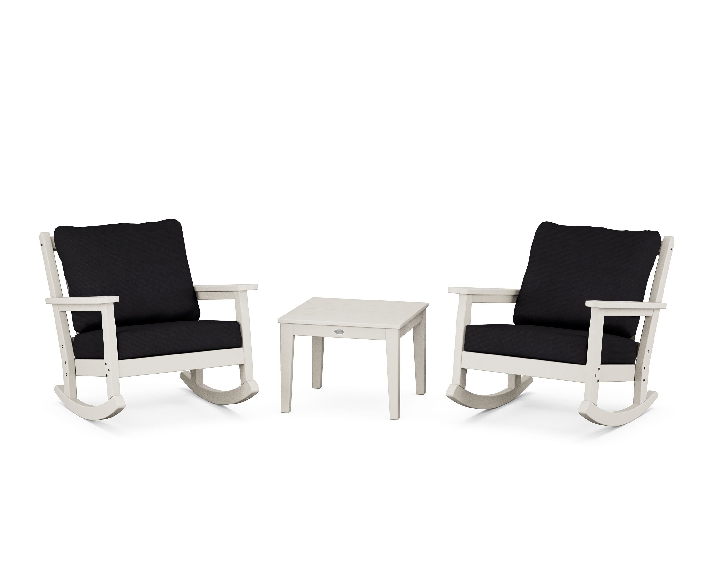 POLYWOOD Chippendale 3-Piece Deep Seating Rocker Set in Sand / Midnight Linen