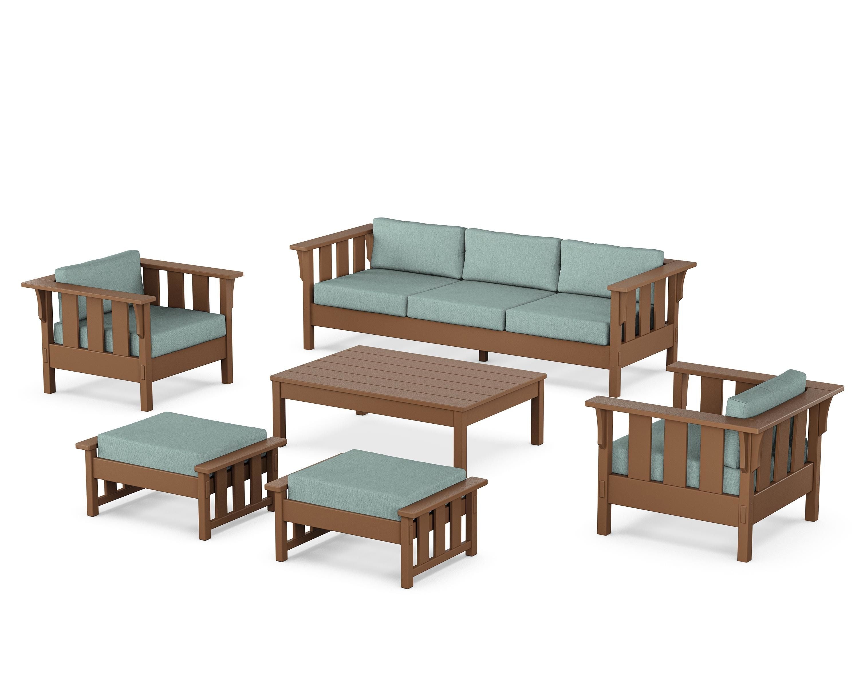 Martha Stewart by POLYWOOD Acadia 6-Piece Lounge Sofa Set in Teak / Glacier Spa