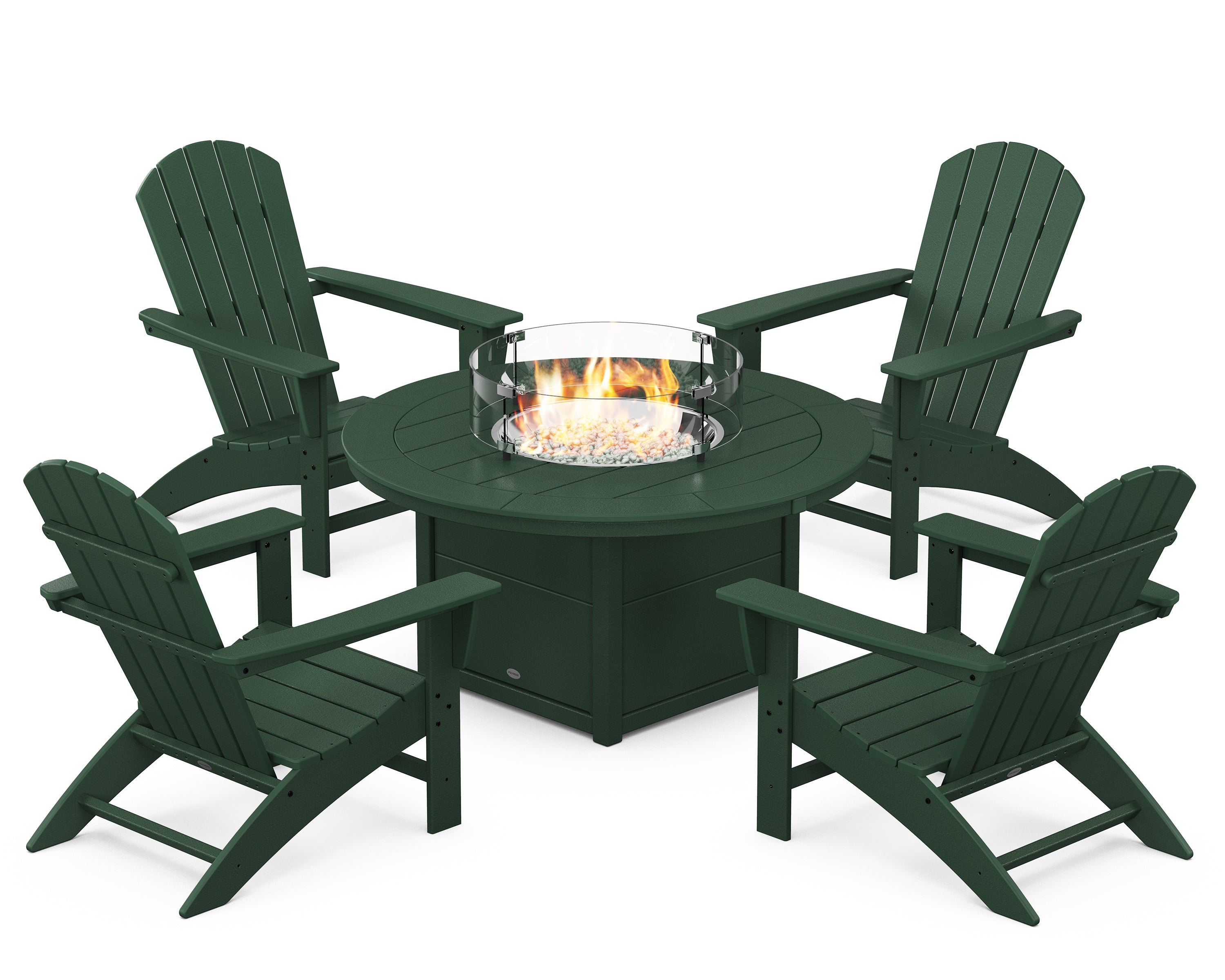 POLYWOOD® Nautical 5-Piece Adirondack Chair Conversation Set with Fire Pit Table in Green