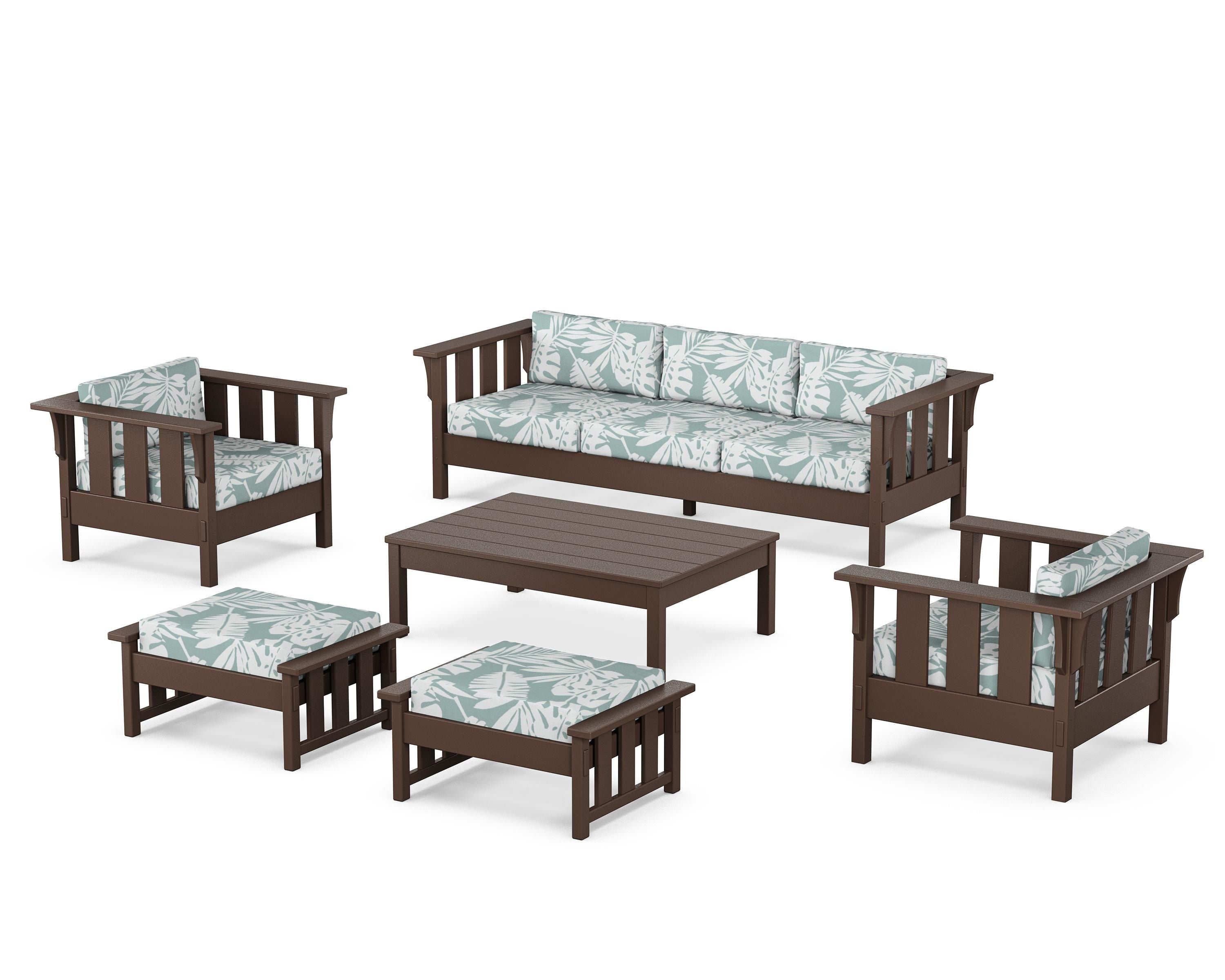 Martha Stewart by POLYWOOD Acadia 6-Piece Lounge Sofa Set in Mahogany / Leaf Glacier Spa