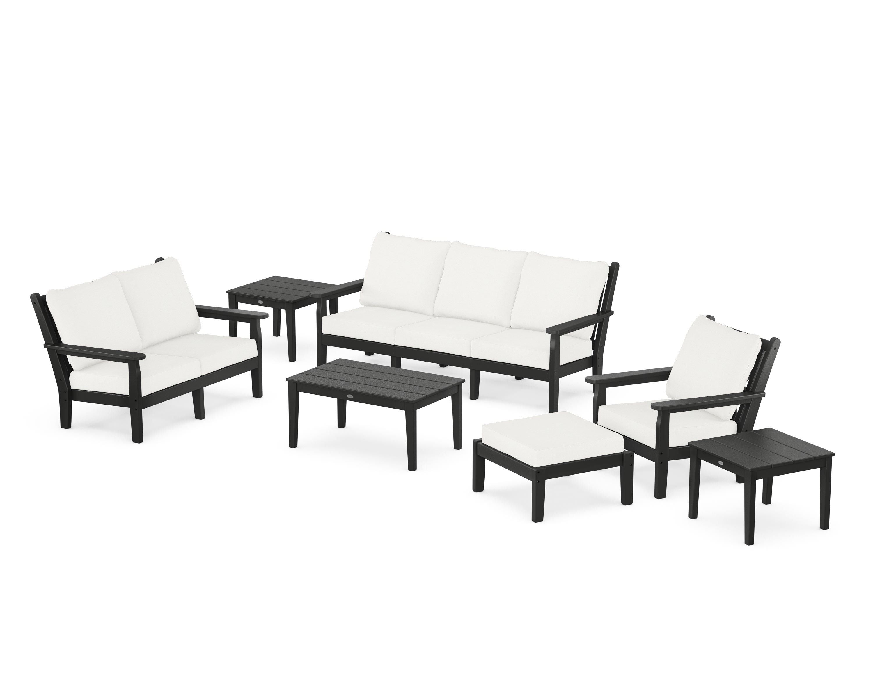 POLYWOOD Chippendale 7-Piece Deep Seating Set in Black / Natural Linen