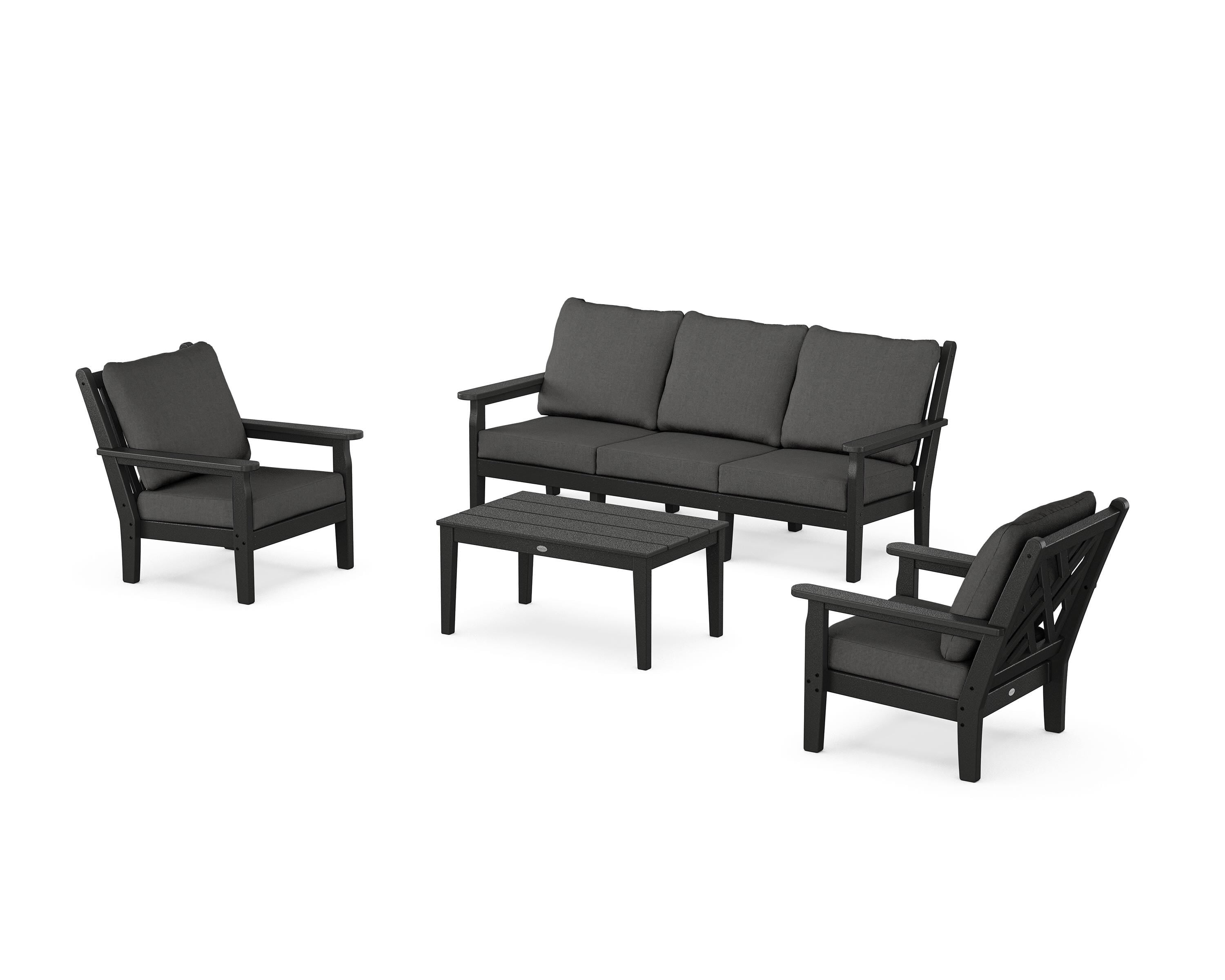 POLYWOOD Chippendale 4-Piece Deep Seating Set with Sofa in Black / Spectrum Carbon
