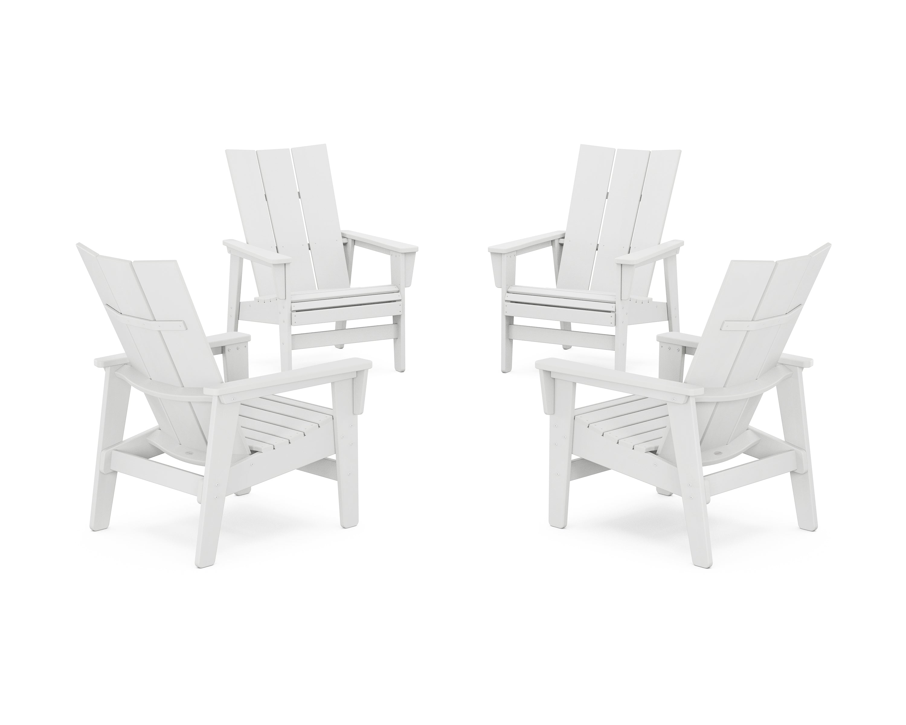 POLYWOOD® 4-Piece Modern Grand Upright Adirondack Chair Conversation Set in White