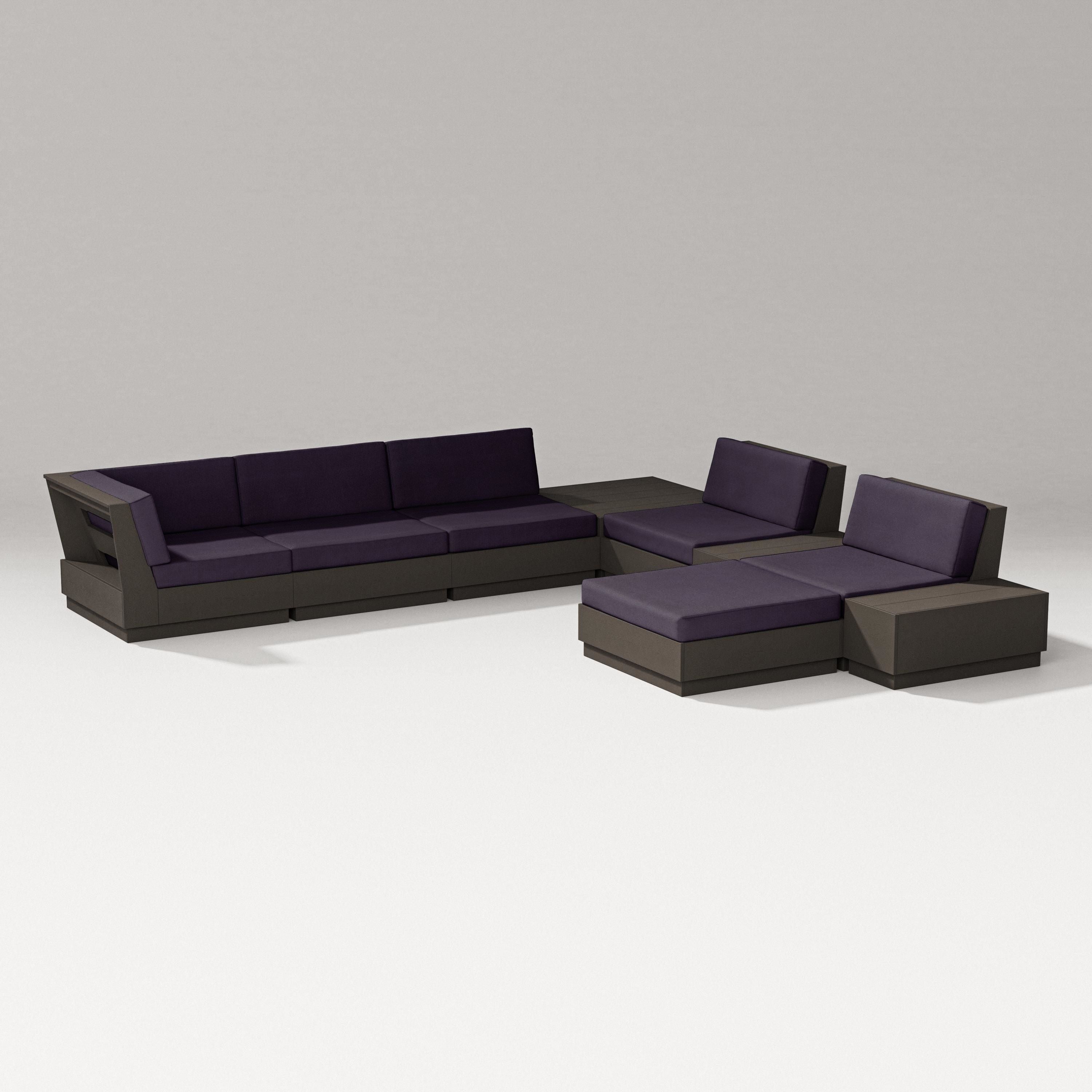 PW Designer Series Elevate 9-Piece Conversation Sectional in Vintage Coffee / Navy Linen