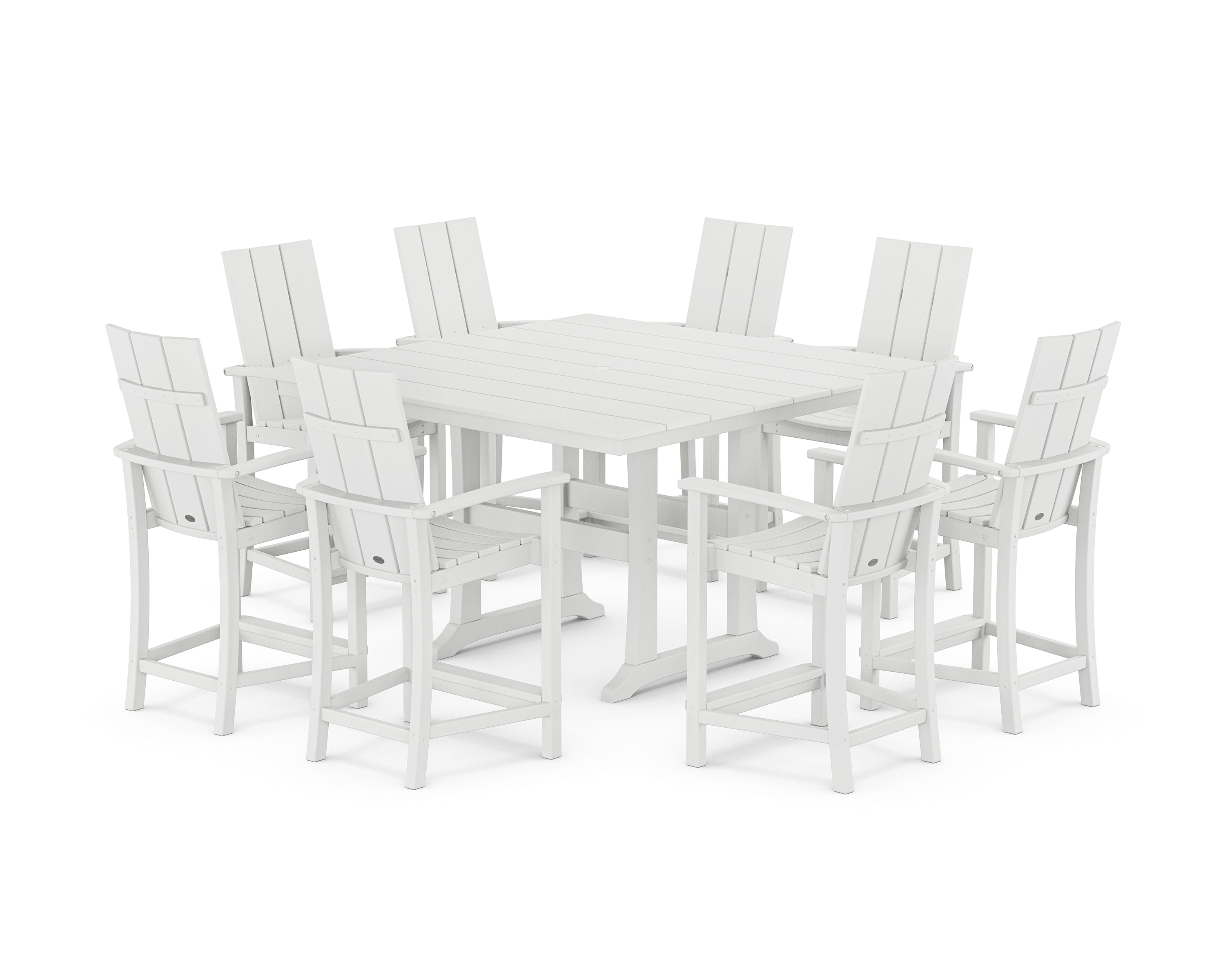 POLYWOOD® Modern Adirondack 9-Piece Farmhouse Trestle Counter Set in White