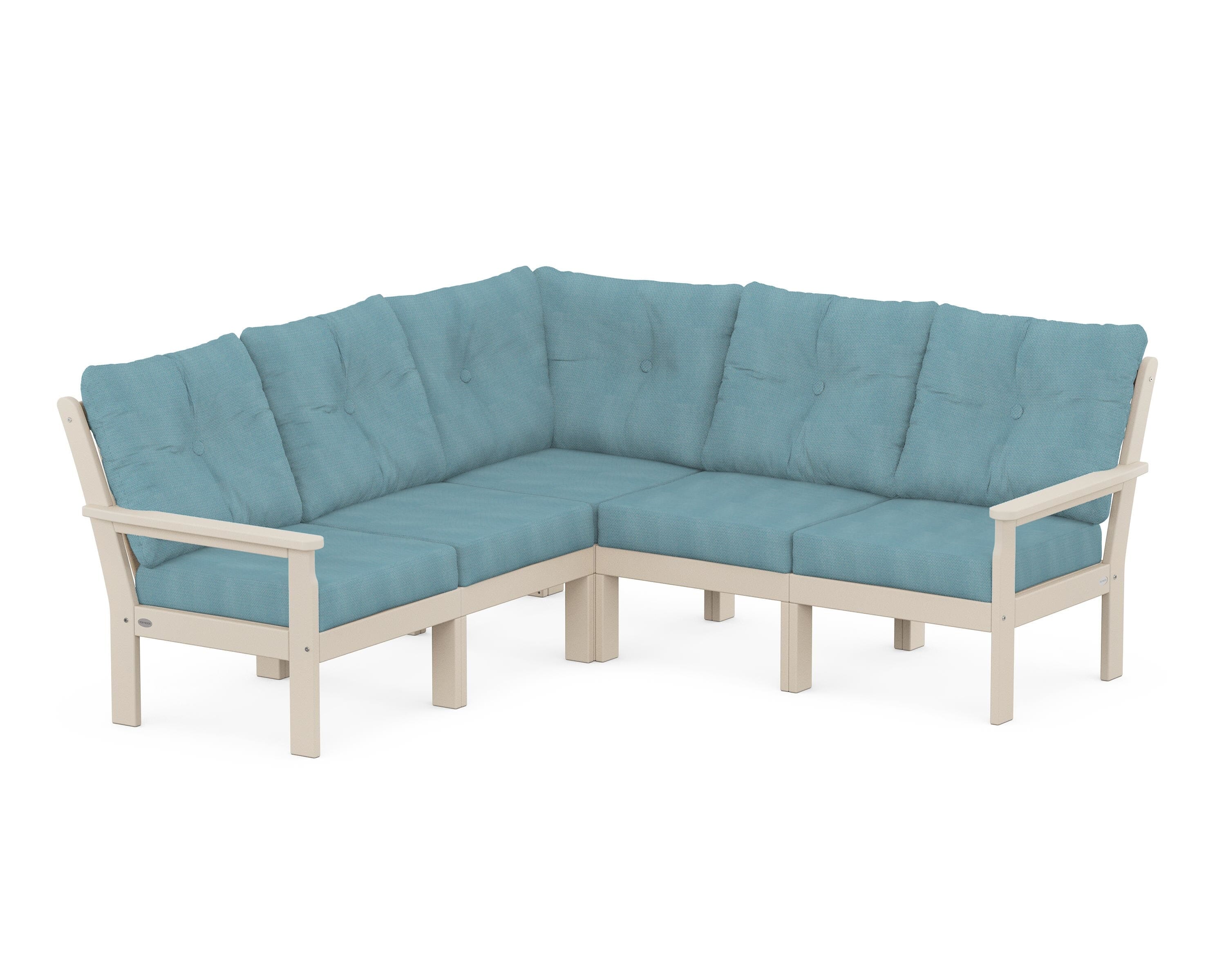 POLYWOOD Vineyard 5-Piece Sectional in Sand / Lattice Sky Blue