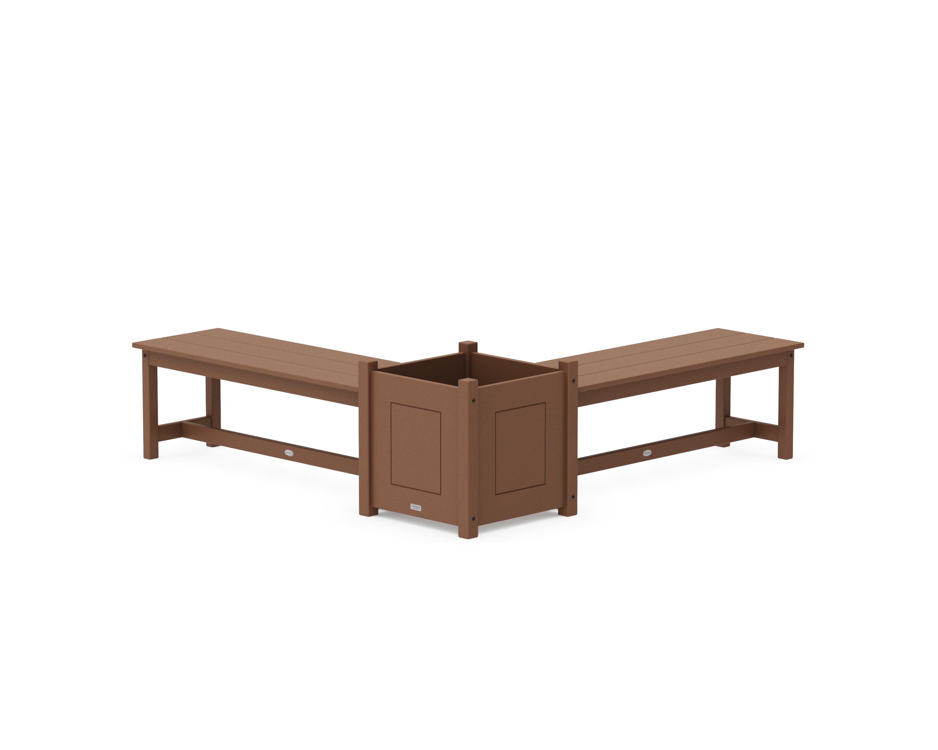 POLYWOOD 48" Country Living L- Shaped Planter Bench Set- Large in Teak