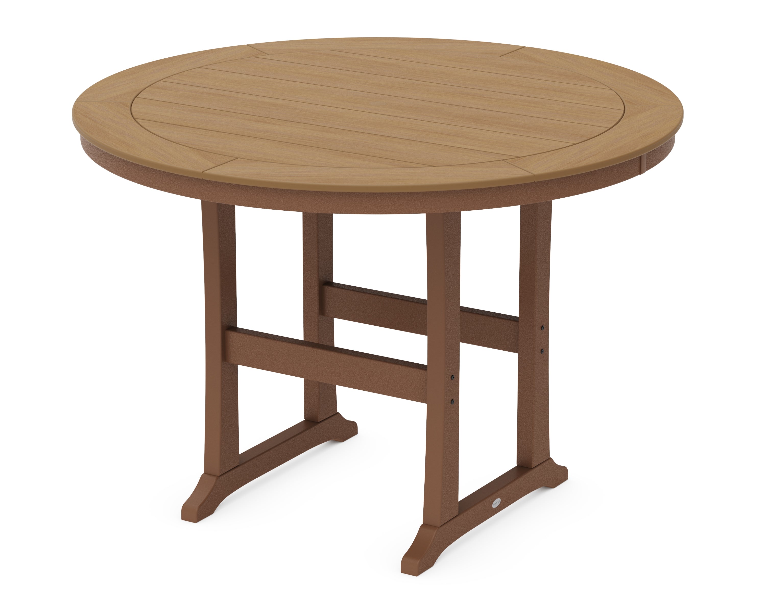 POLYWOOD Nautical Trestle 60” Round Bar Table in Teak / Natural