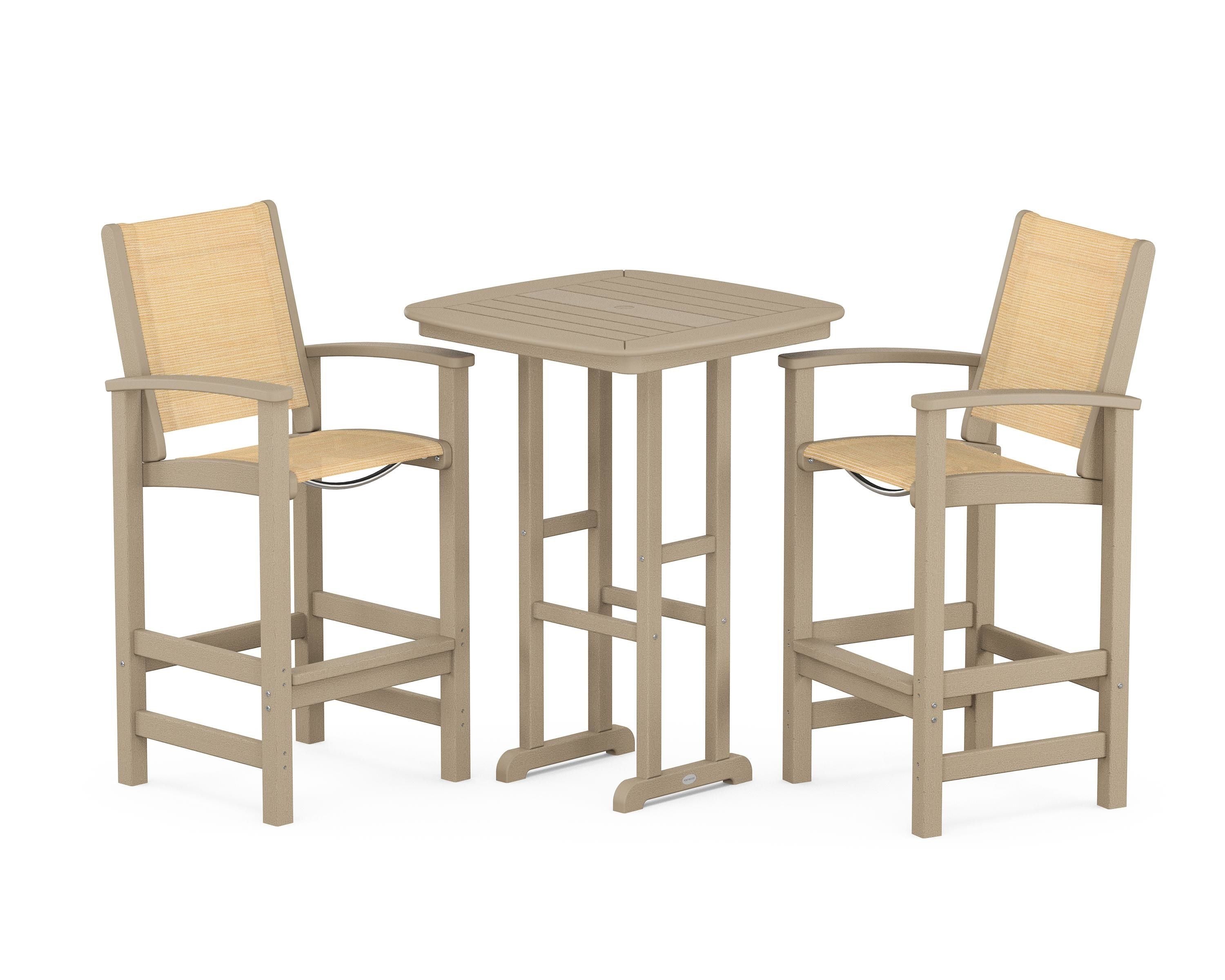 POLYWOOD Coastal 3-Piece Bar Set in Vintage Sahara / Dupioni Apricot Sling