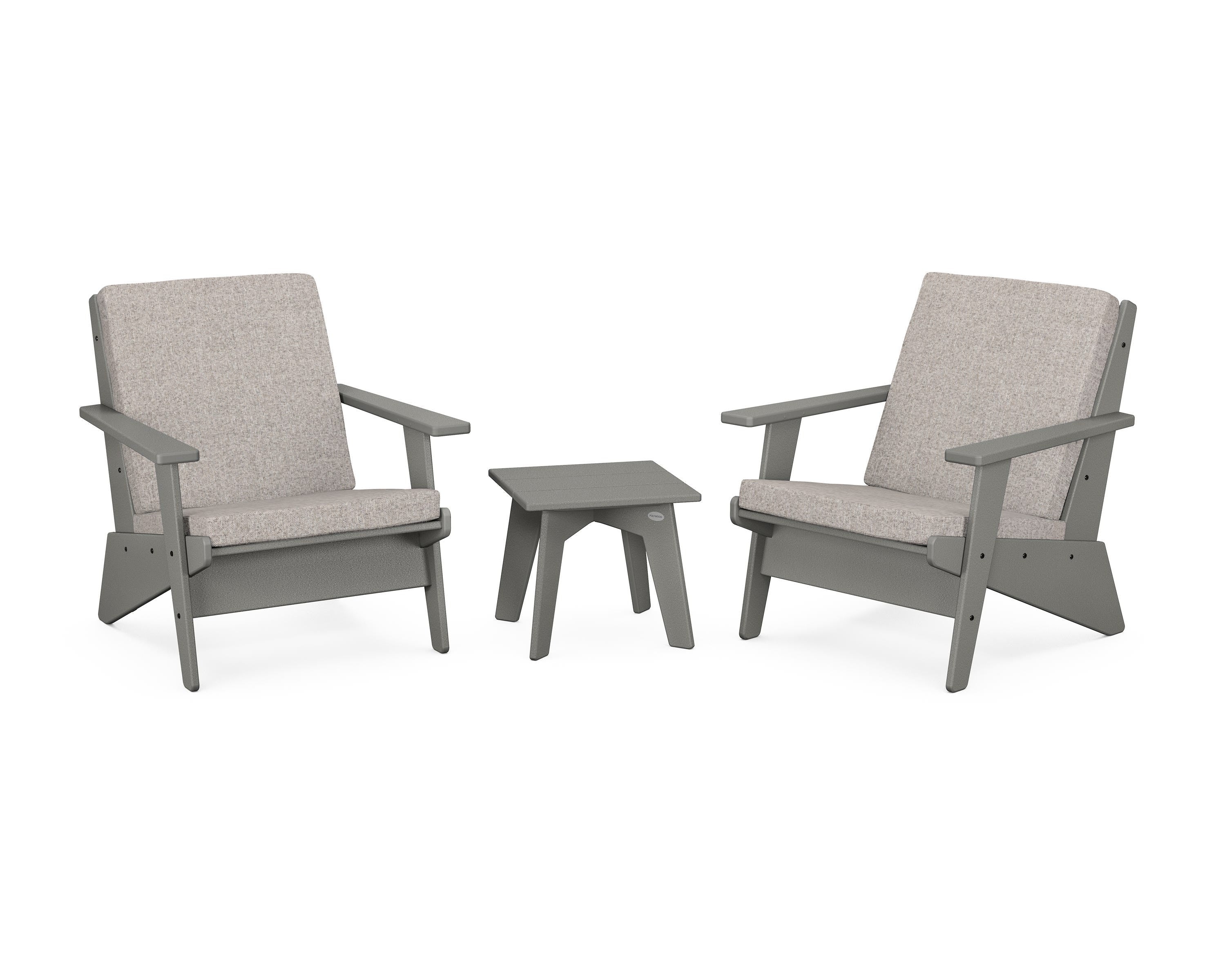 POLYWOOD Riviera Modern Lounge 3-Piece Set in Slate Grey / Weathered Tweed