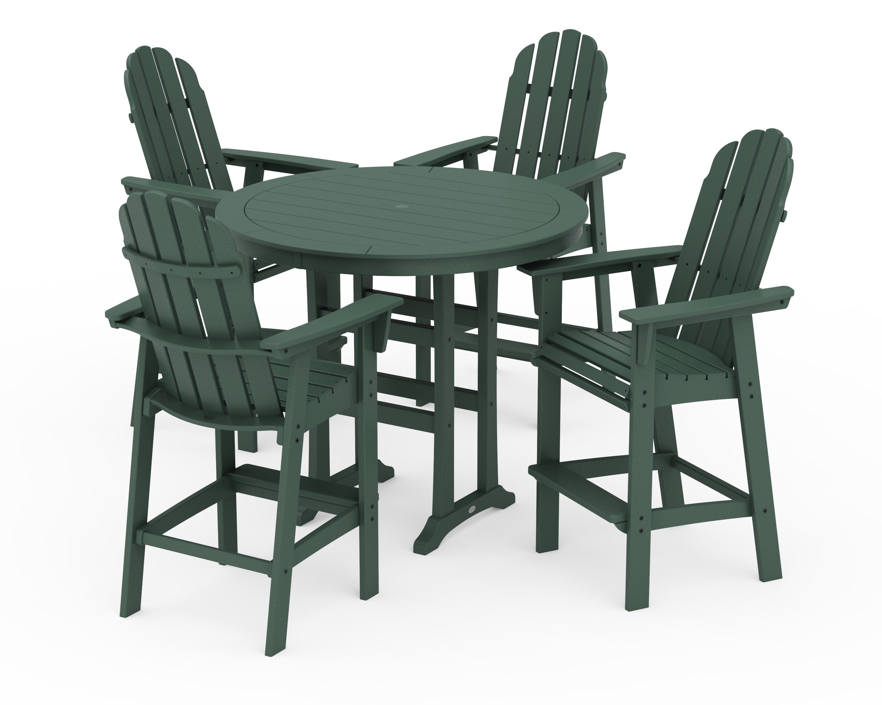 POLYWOOD Vineyard Curveback Adirondack 5-Piece Nautical Trestle Bar Set in Green
