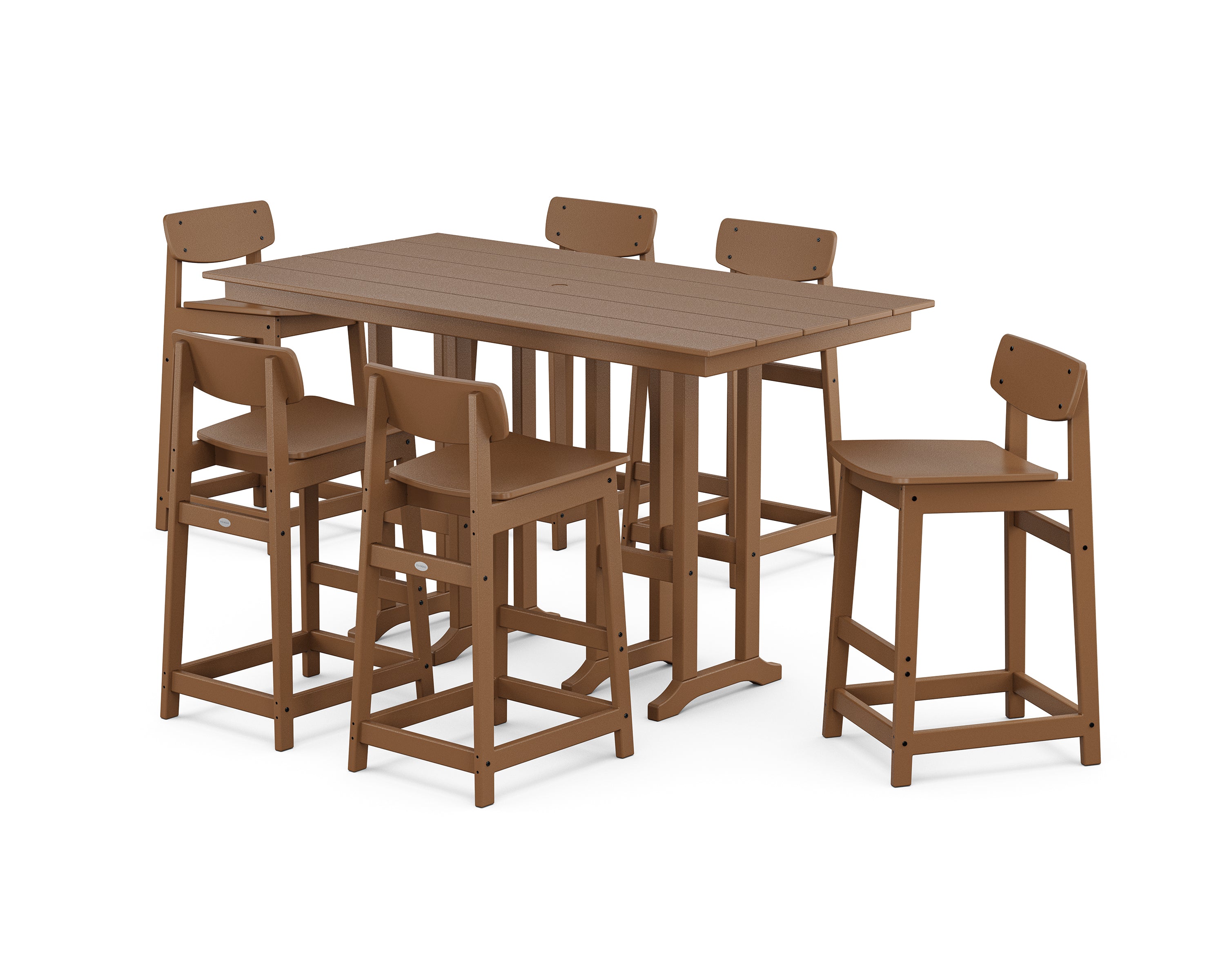 POLYWOOD Modern Studio Urban Lowback Bar Chair 7-Piece Set in Teak