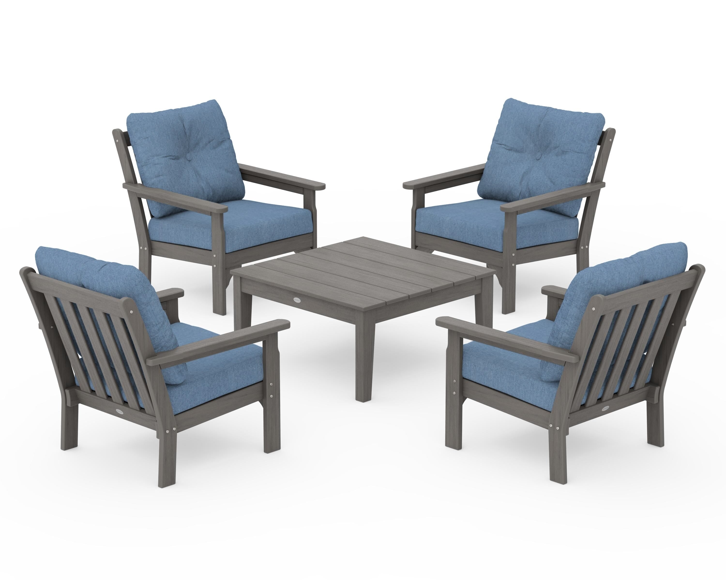 POLYWOOD Vineyard 5-Piece Deep Seating Conversation Set in Driftwood / Sky Blue