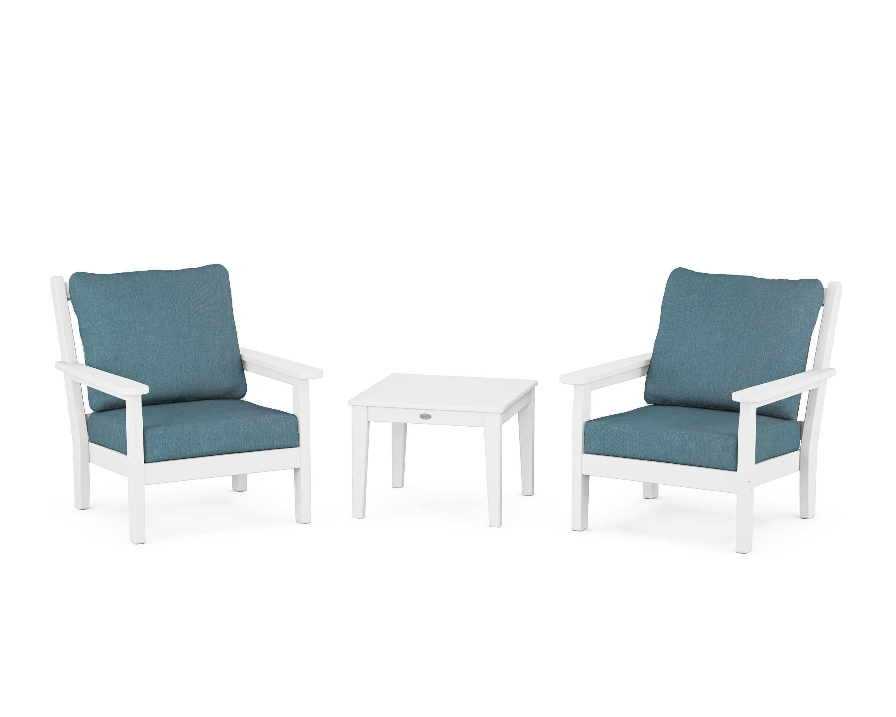 POLYWOOD Chippendale 3-Piece Deep Seating Set in White / Ocean Teal