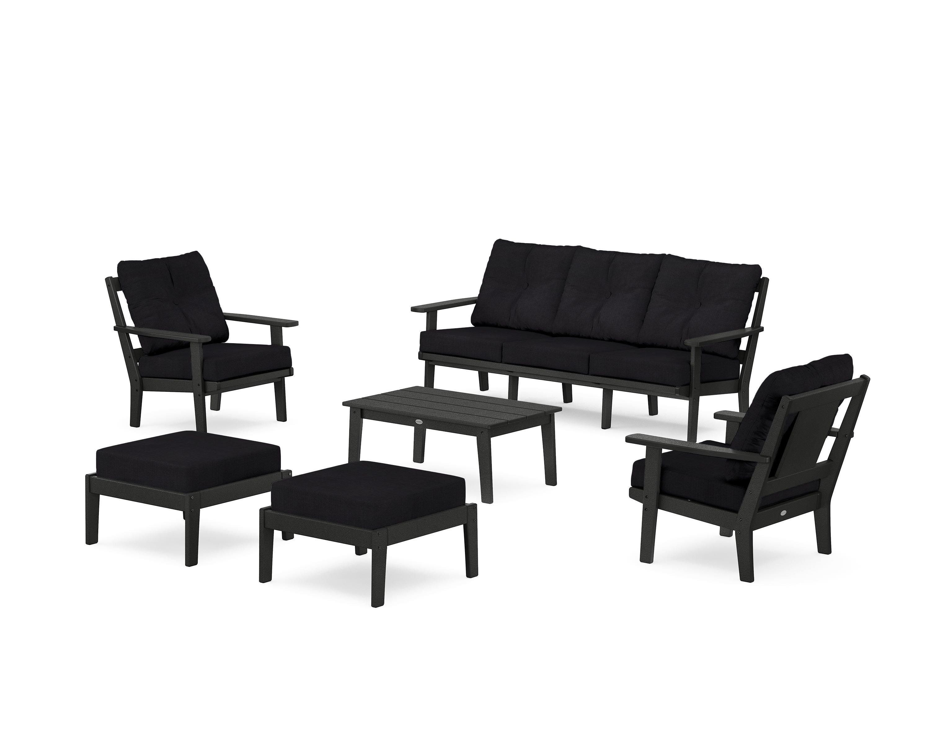 POLYWOOD Prairie 6-Piece Lounge Sofa Set in Black / Midnight Linen