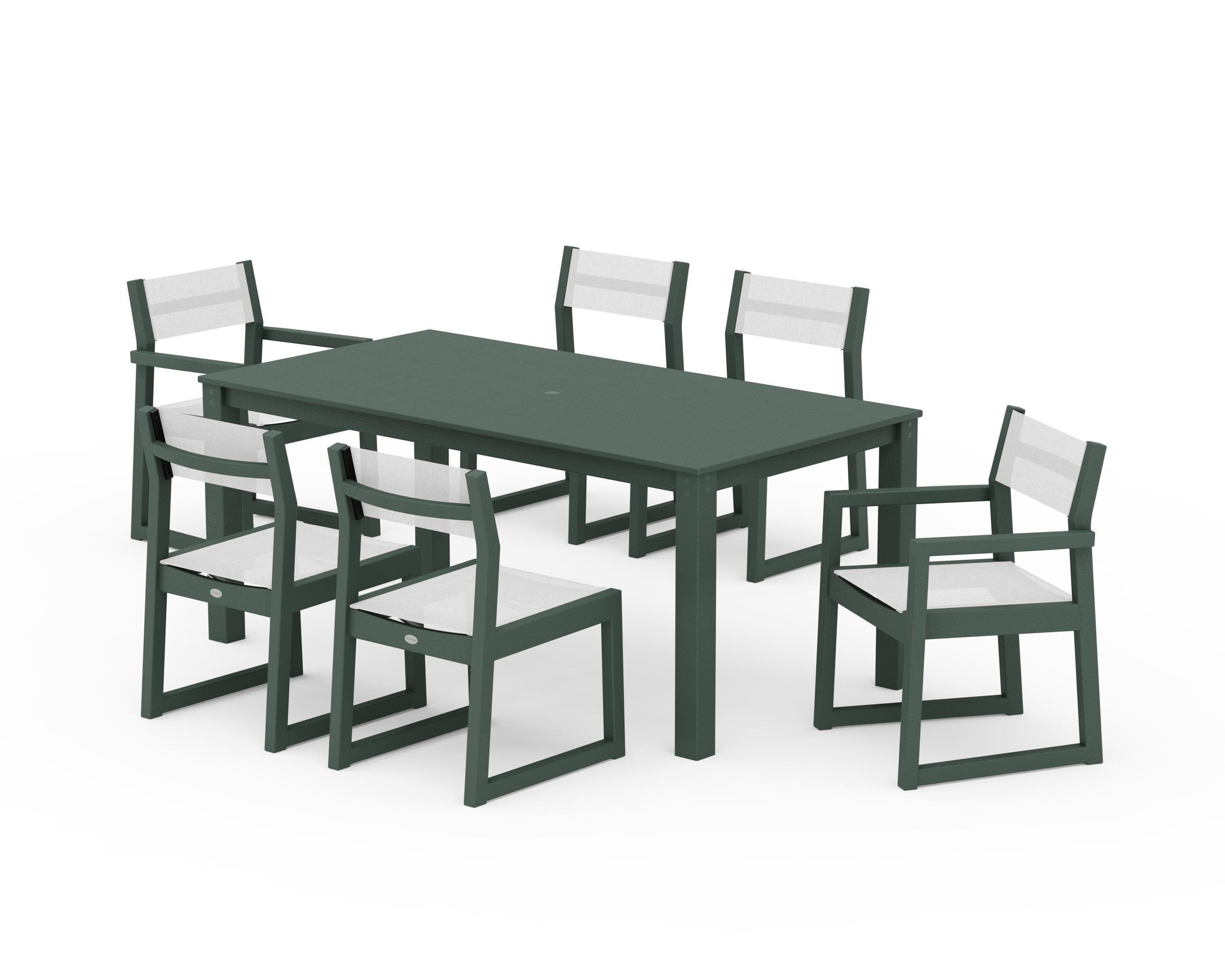 POLYWOOD EDGE Sling 7-Piece Parsons Dining Set in Green / White Sling