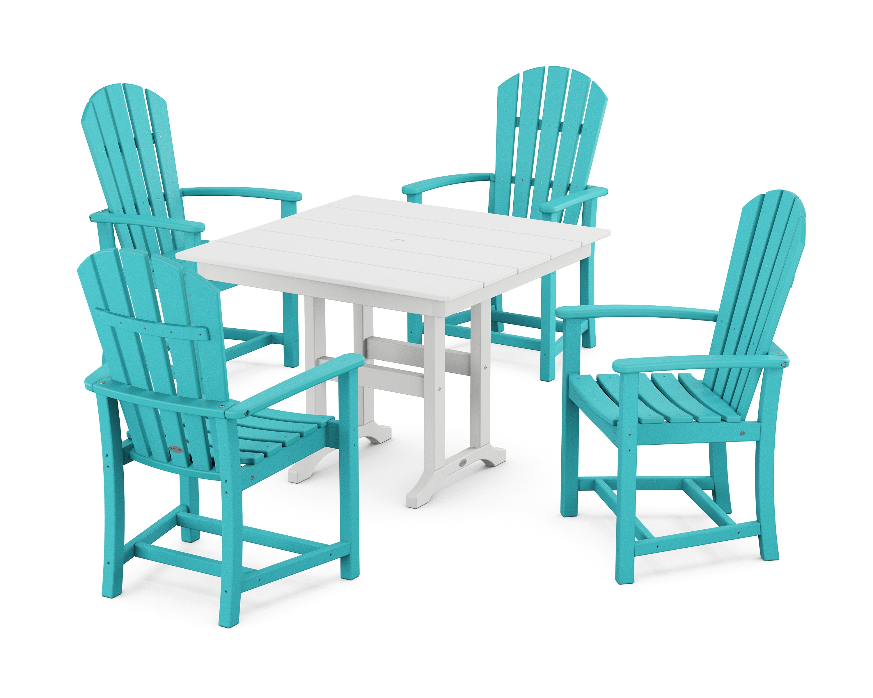 POLYWOOD® Palm Coast 5-Piece Farmhouse Dining Set in Aruba / White