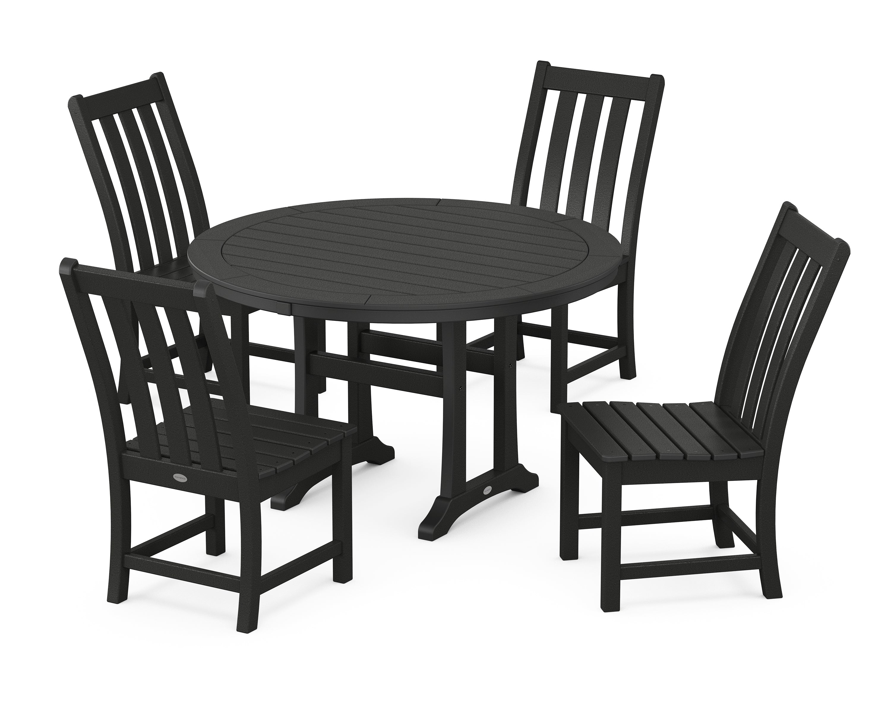 POLYWOOD® Vineyard Side Chair 5-Piece Round Dining Set With Trestle Legs in Black