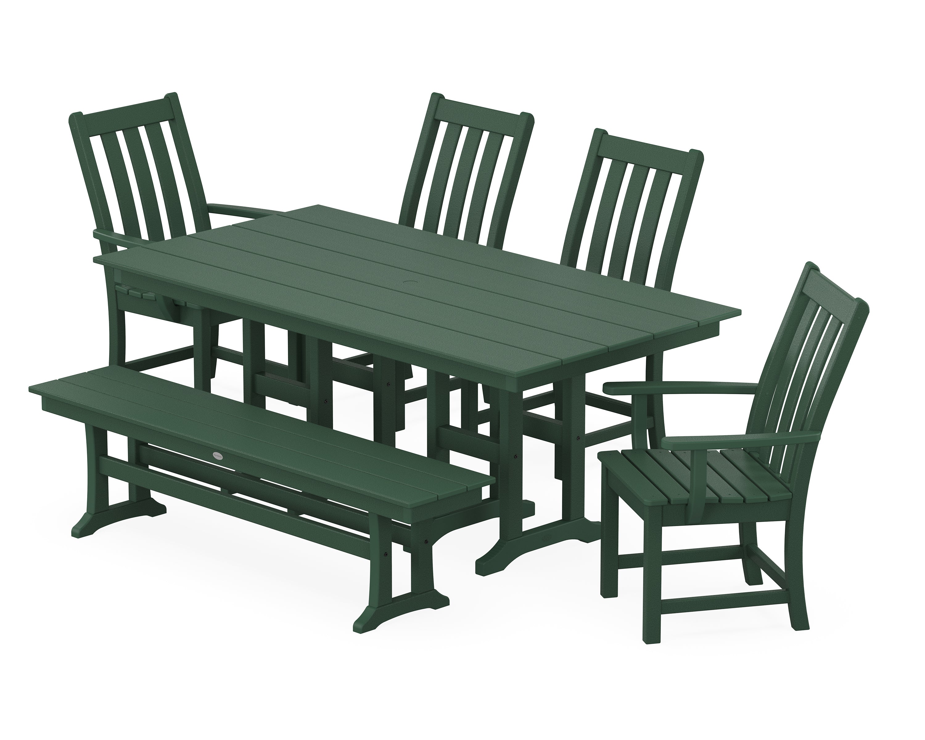 POLYWOOD® Vineyard 6-Piece Farmhouse Dining Set with Bench in Green