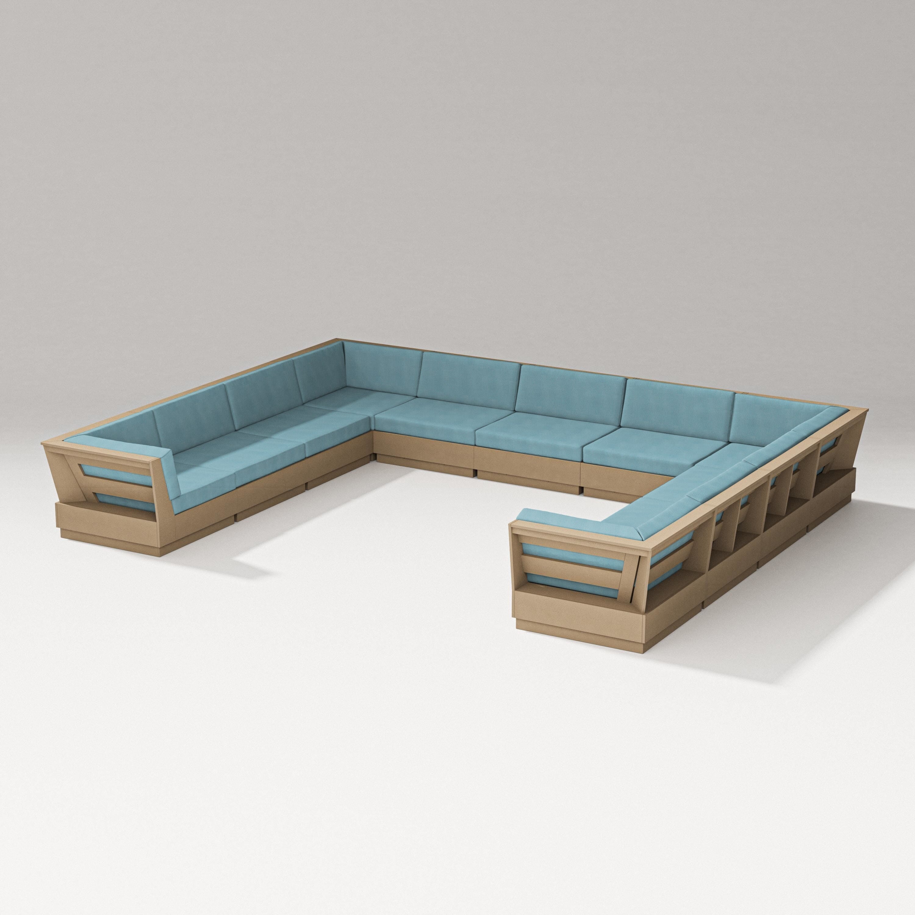 PW Designer Series Elevate Large U-Shaped Sectional in Vintage Sahara / Lattice Sky Blue