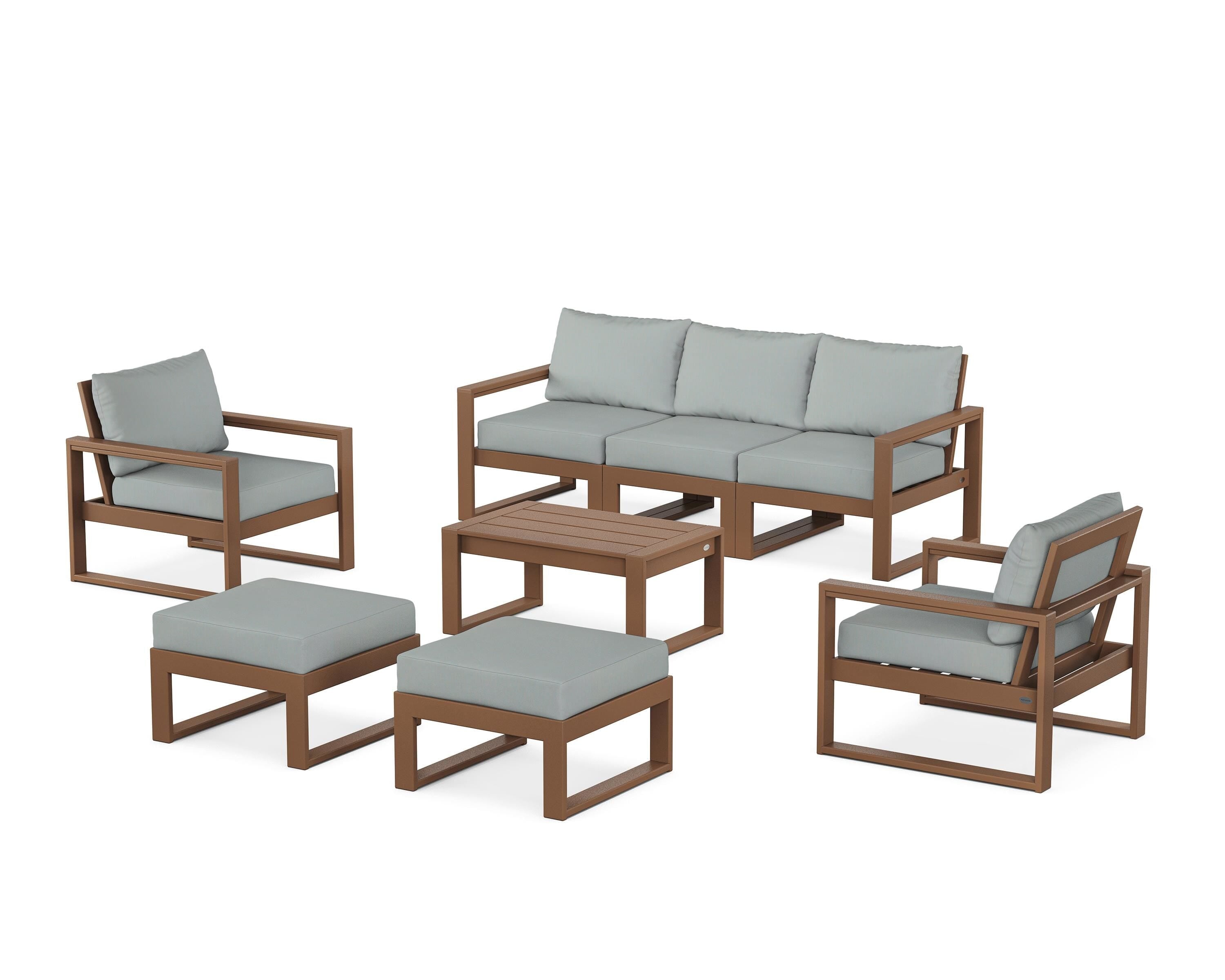 POLYWOOD EDGE Sectional 8-Piece Lounge Sofa Set in Teak / Spa