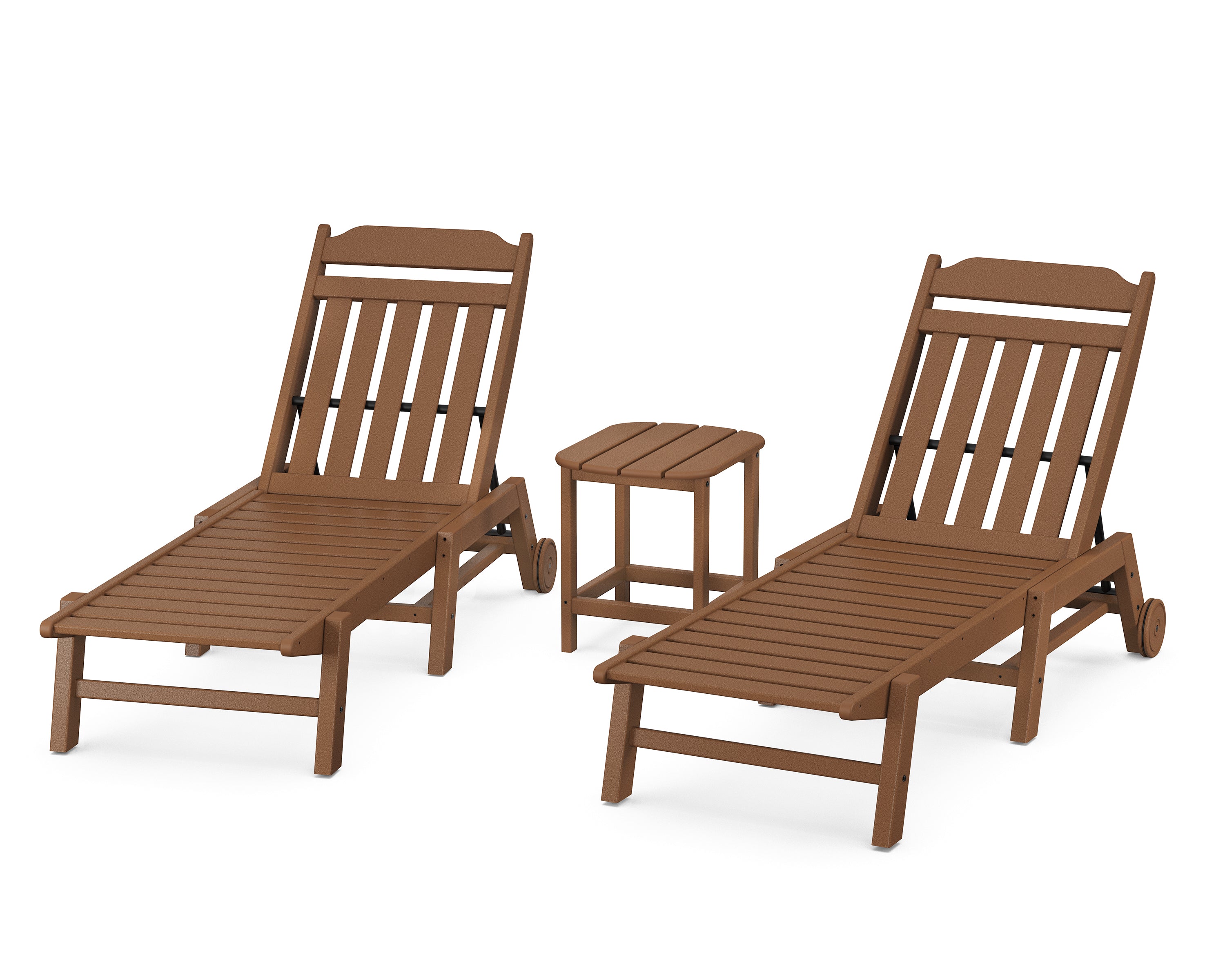 POLYWOOD Country Living 3-Piece Chaise Set with Wheels in Teak