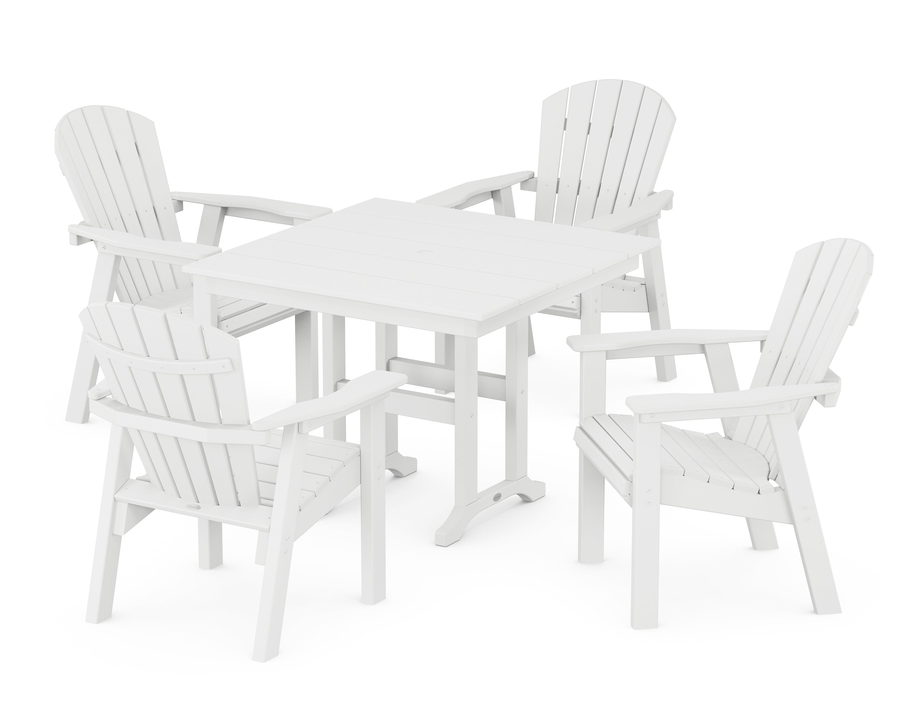 POLYWOOD® Seashell Chair 5-Piece Farmhouse Dining Set in White