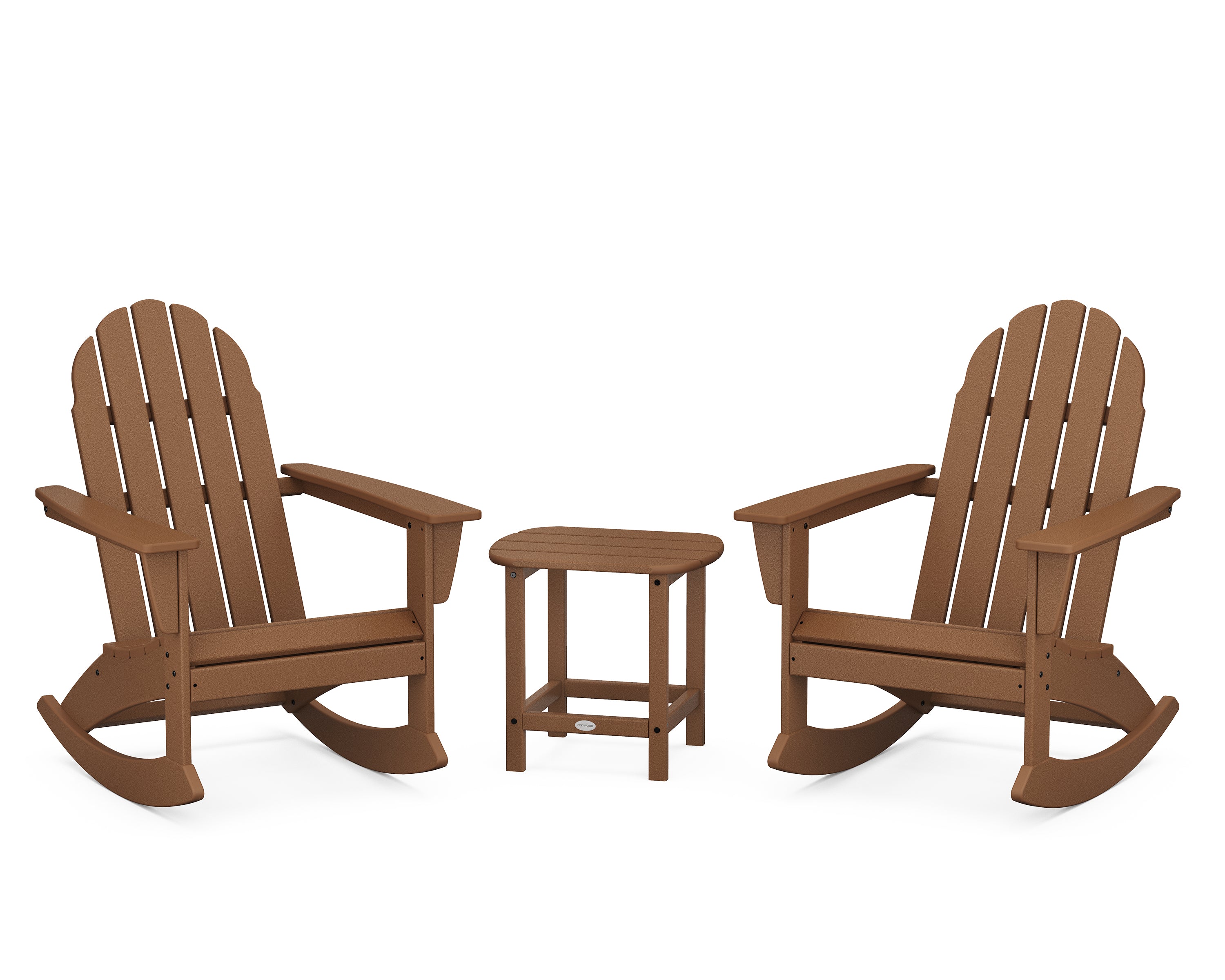 POLYWOOD® Vineyard 3-Piece Adirondack Rocking Chair Set with South Beach 18" Side Table in Teak