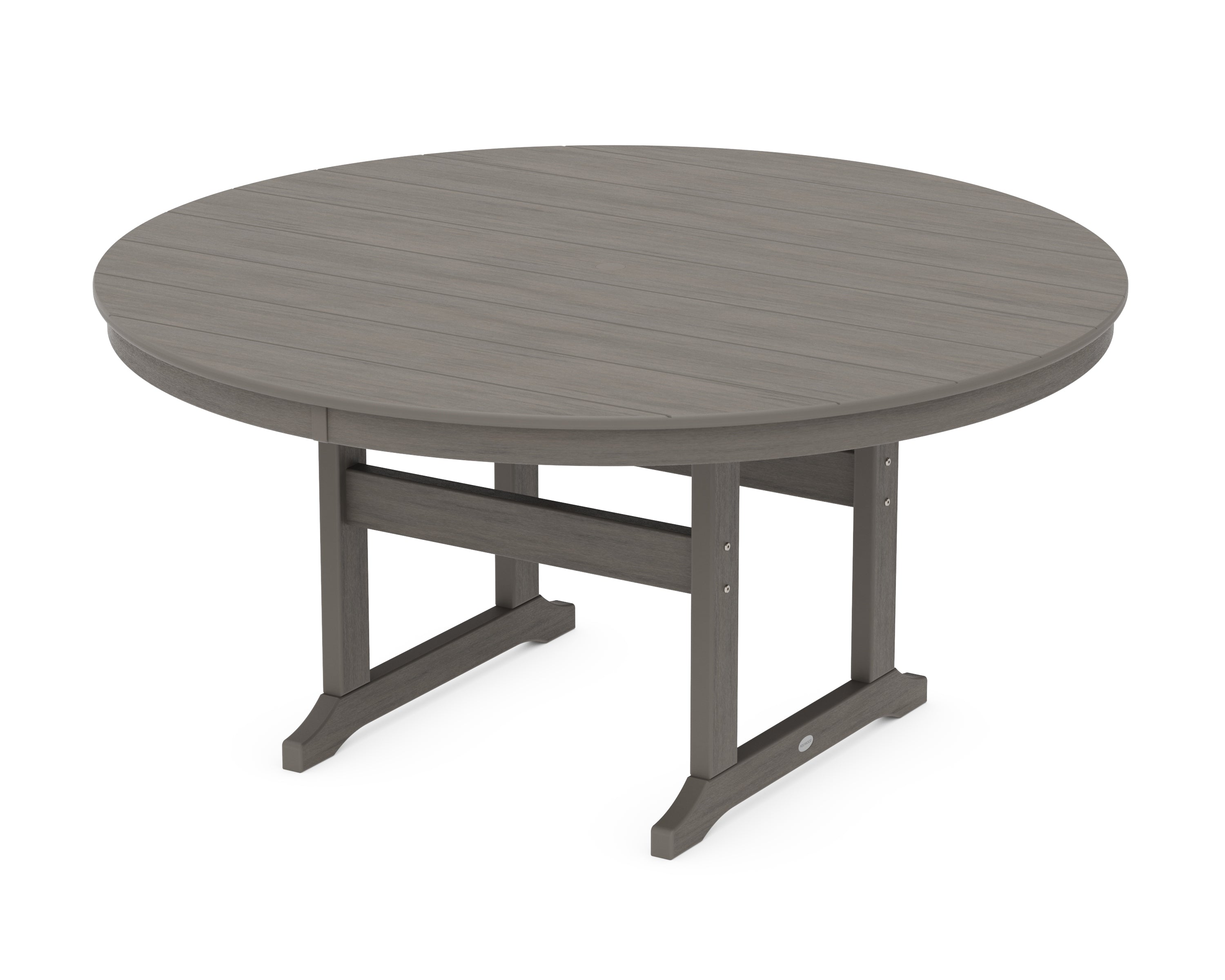 POLYWOOD 60” Round Farmhouse Dining Table in Driftwood
