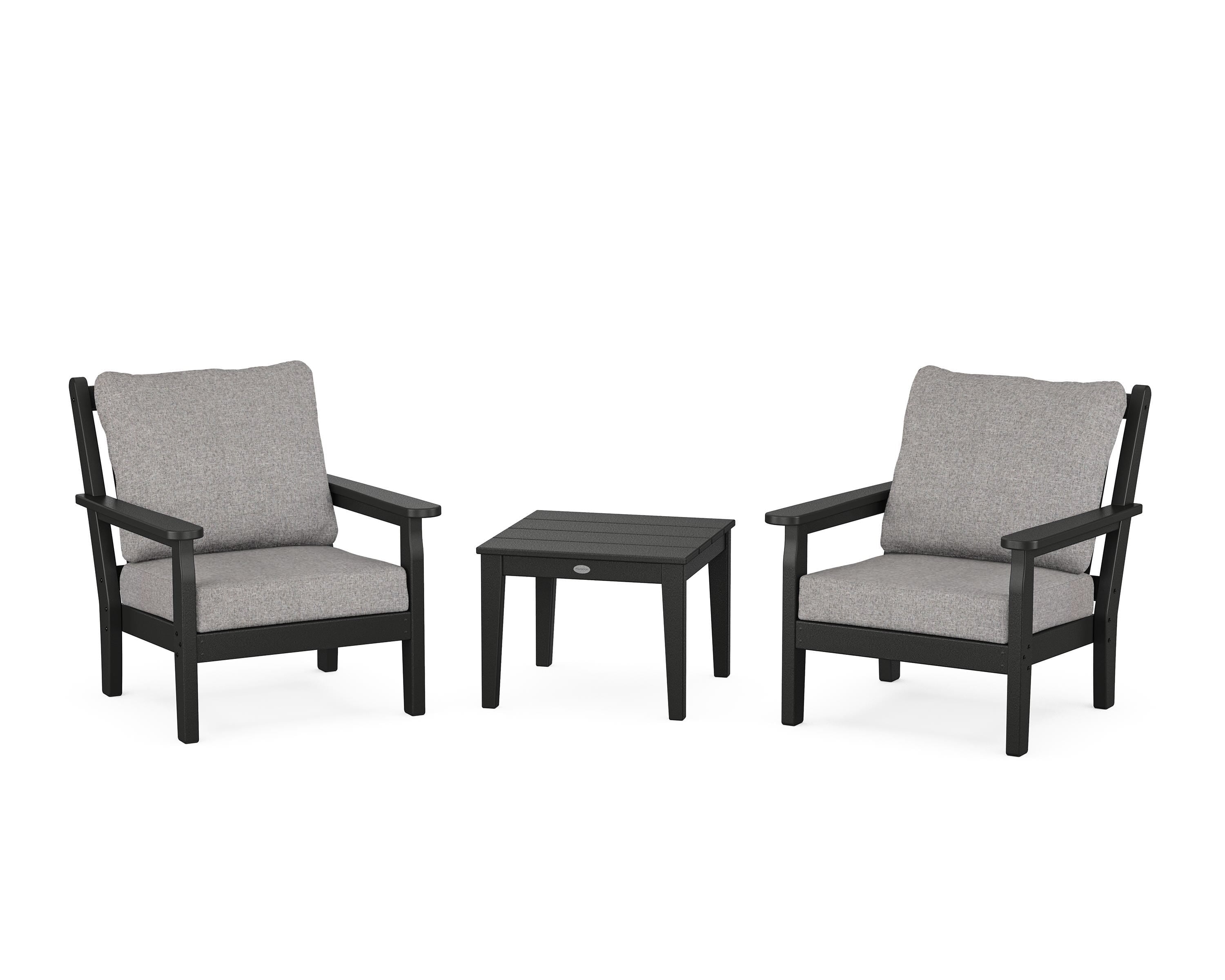 POLYWOOD Chippendale 3-Piece Deep Seating Set in Black / Grey Mist