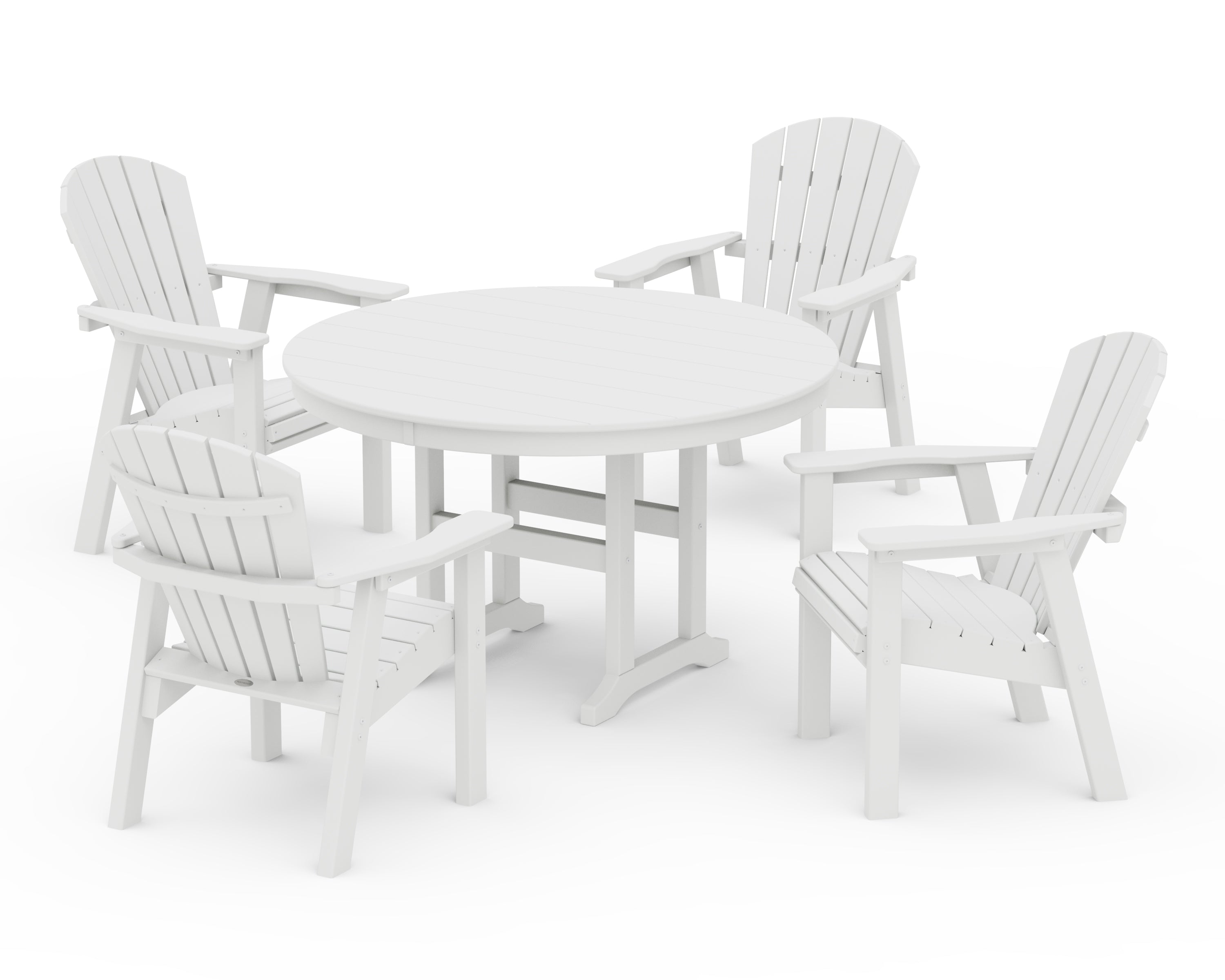 POLYWOOD Seashell 5-Piece Round Farmhouse Dining Set in White