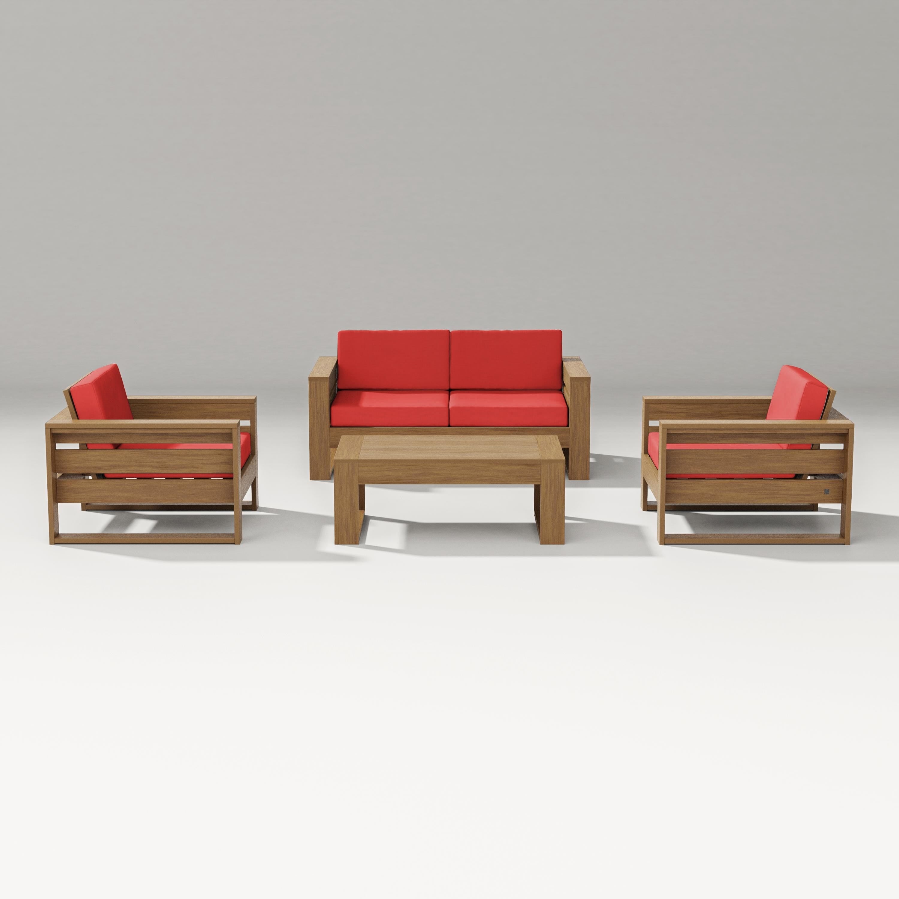 PW Designer Series Latitude 4-Piece Lounge Loveseat Set in Natural / Crimson Linen