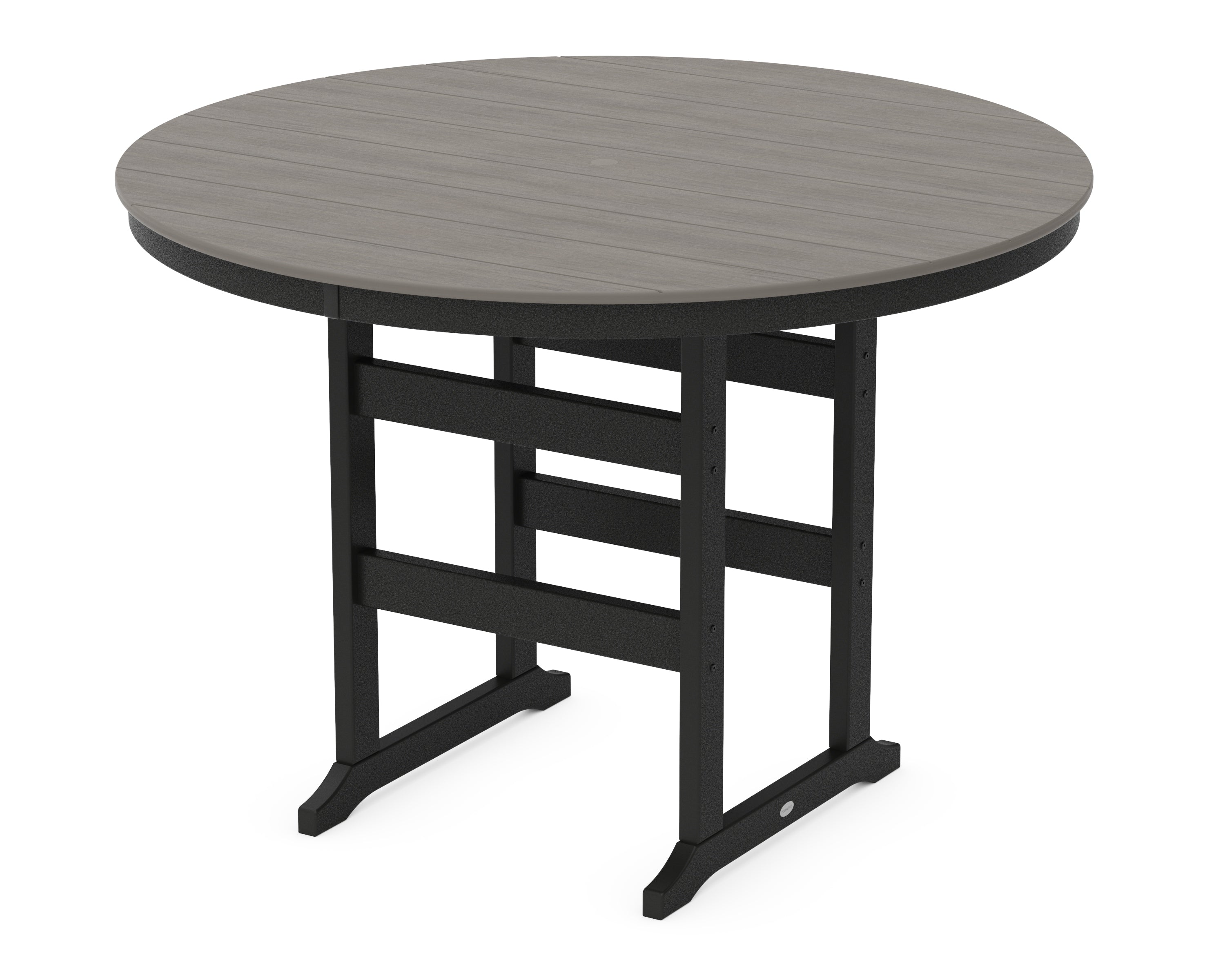POLYWOOD 60” Round Farmhouse Bar Table in Black / Driftwood