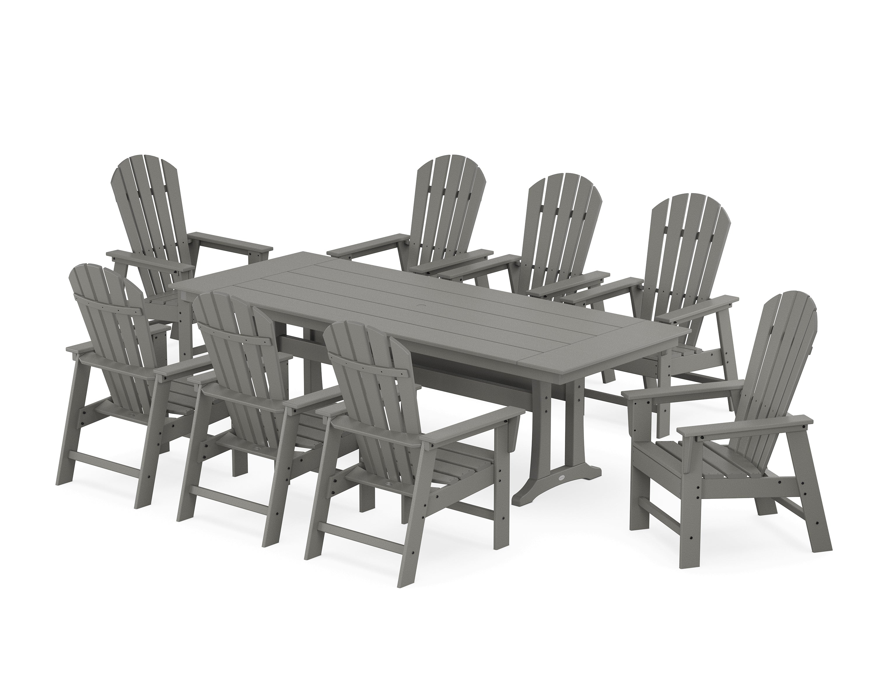POLYWOOD® South Beach 9-Piece Farmhouse Dining Set with Trestle Legs in Slate Grey