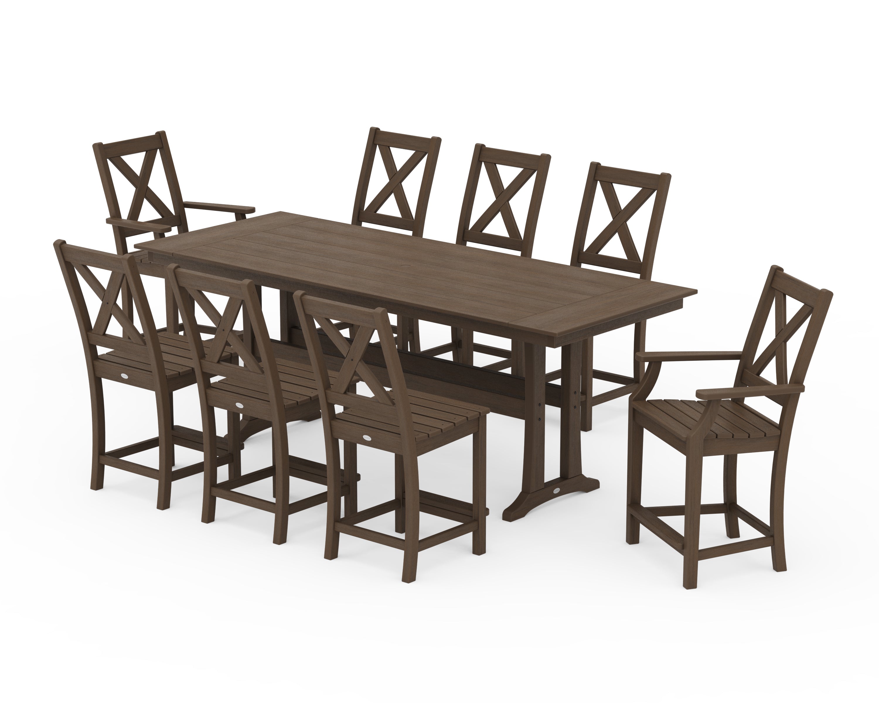 POLYWOOD Braxton 9-Piece Farmhouse Counter Set with Trestle Legs in Kona