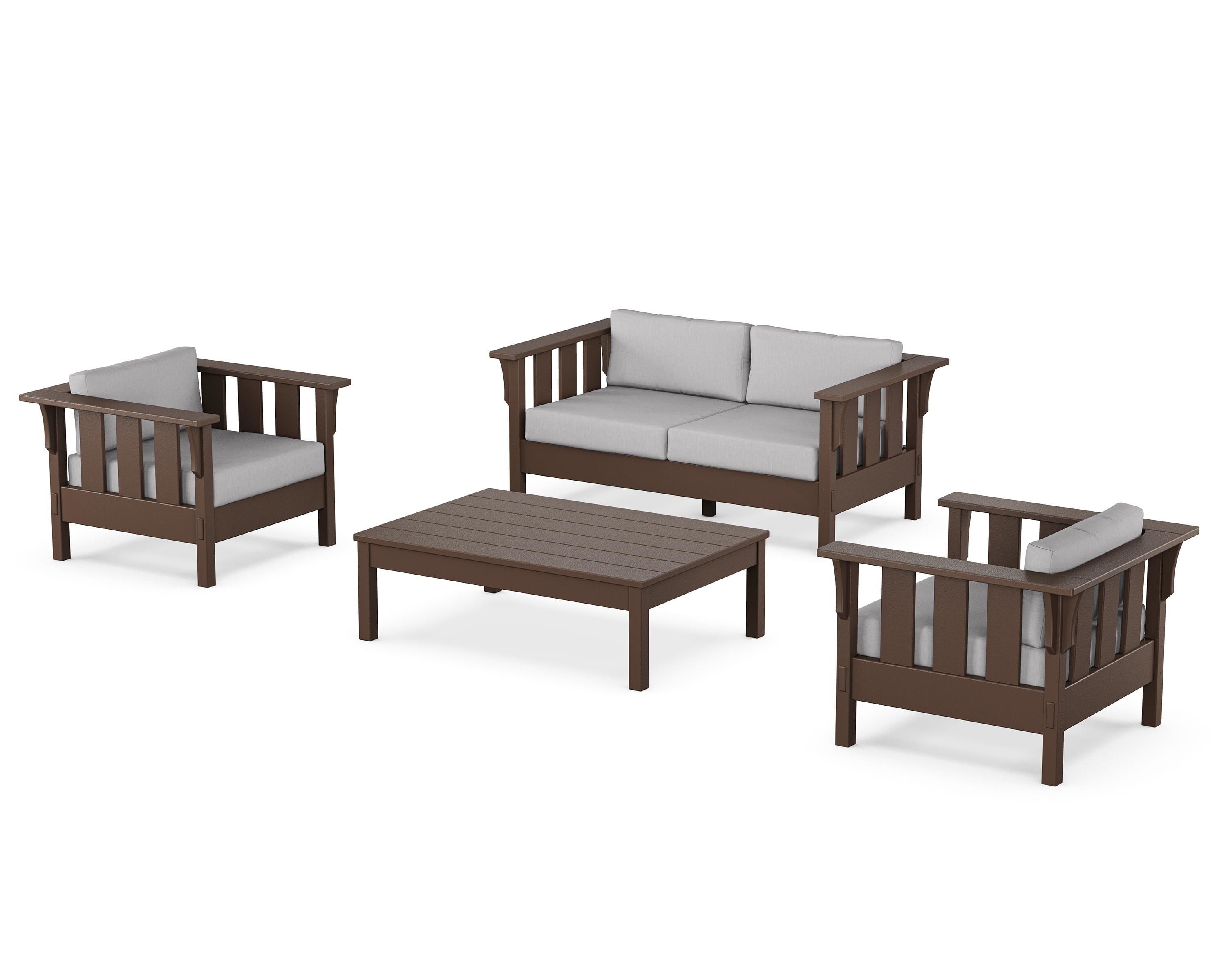 Martha Stewart by POLYWOOD Acadia 4-Piece Deep Seating Set with Loveseat in Mahogany / Granite