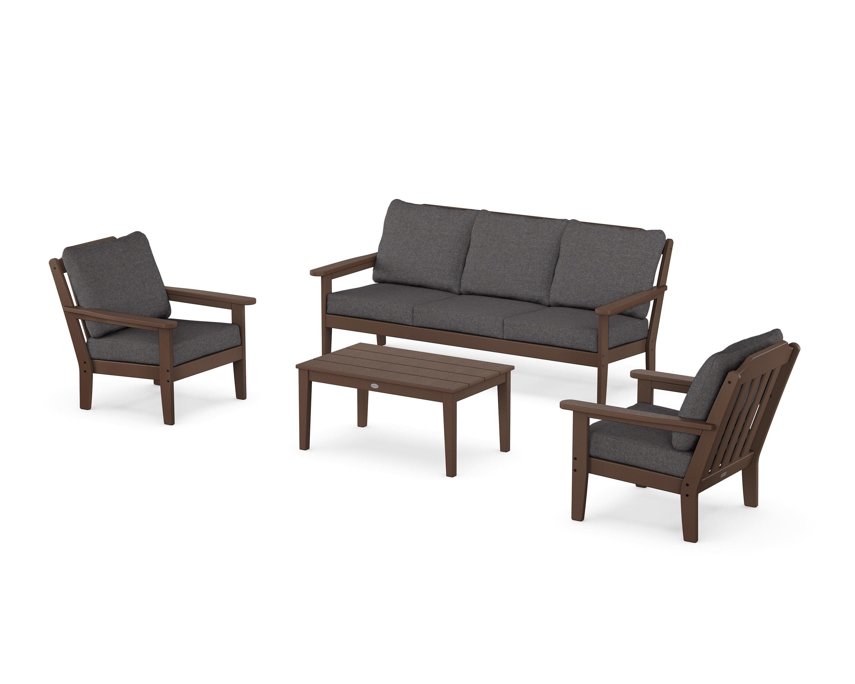 Country Living Cottage 4-Piece Deep Seating Set with Sofa in Mahogany / Ash Charcoal
