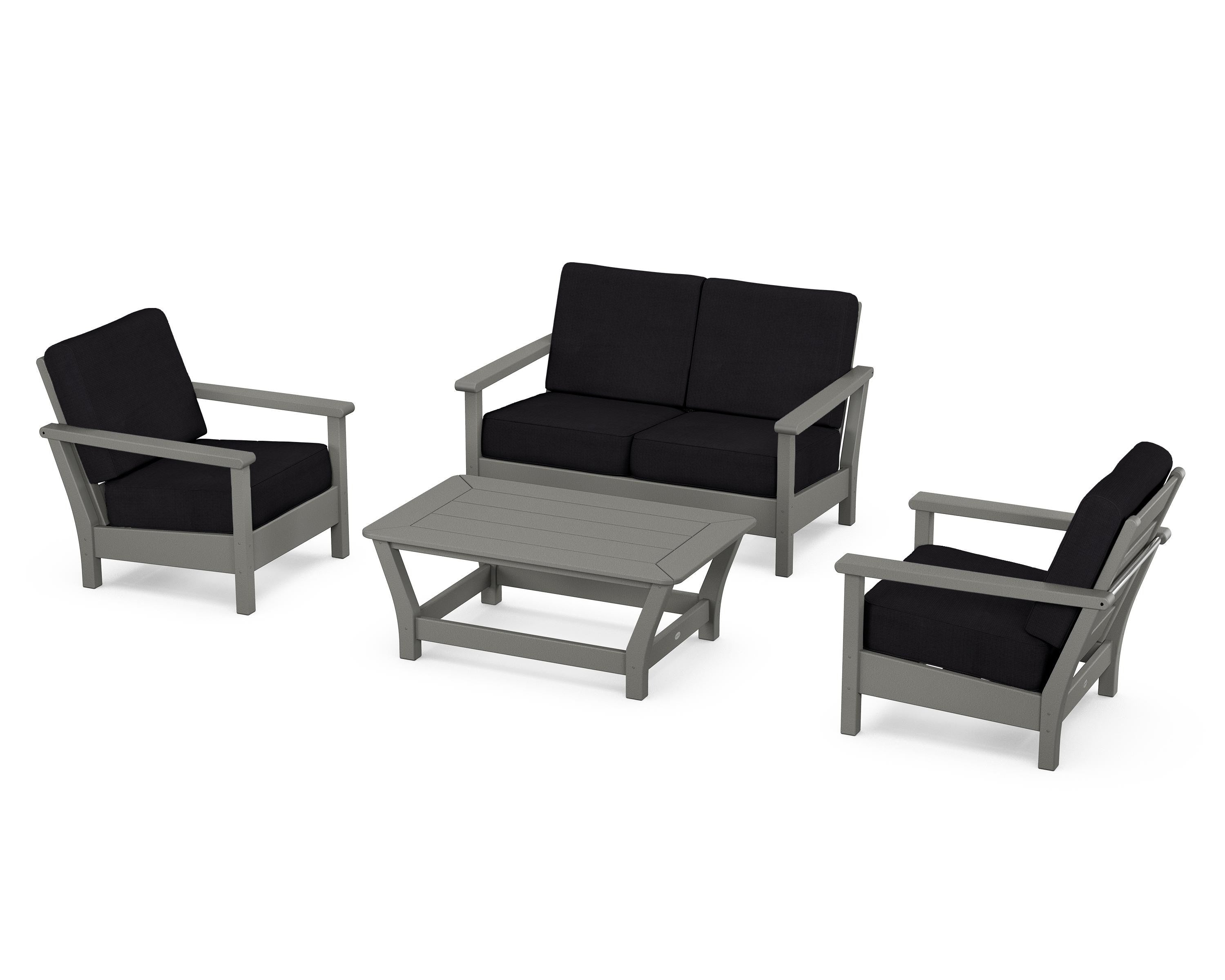POLYWOOD Harbour 4-Piece Deep Seating Set in Slate Grey / Midnight Linen