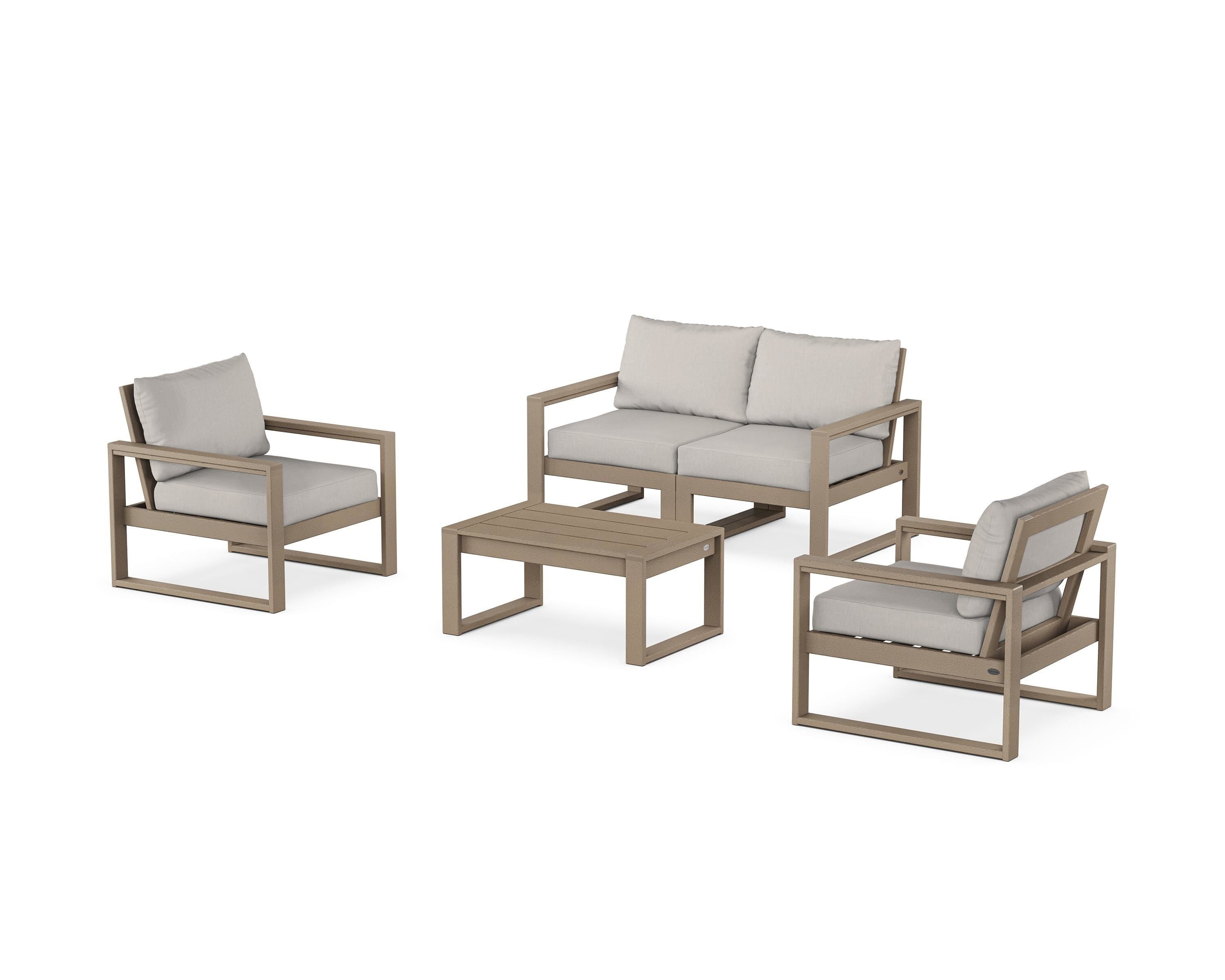 POLYWOOD EDGE Sectional 4-Piece Deep Seating Set with Loveseat in Vintage Sahara / Cast Ash